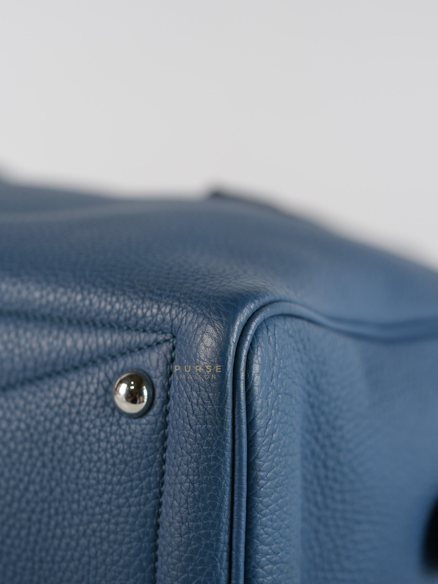 Victoria II 35 in Blue Clemence Leather & Palladium Hardware Stamp Square P(2012) | Purse Maison Luxury Bags Shop