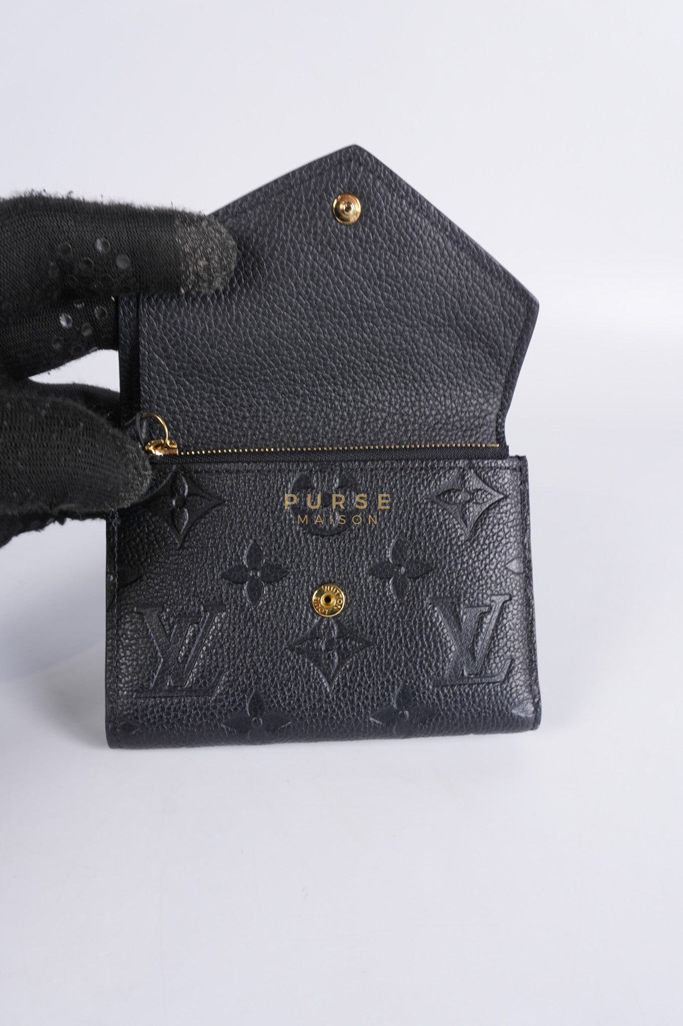 Victorine Tri-fold Wallet in Black Monogram Empreinte Leather Microchip | Purse Maison Luxury Bags Shop