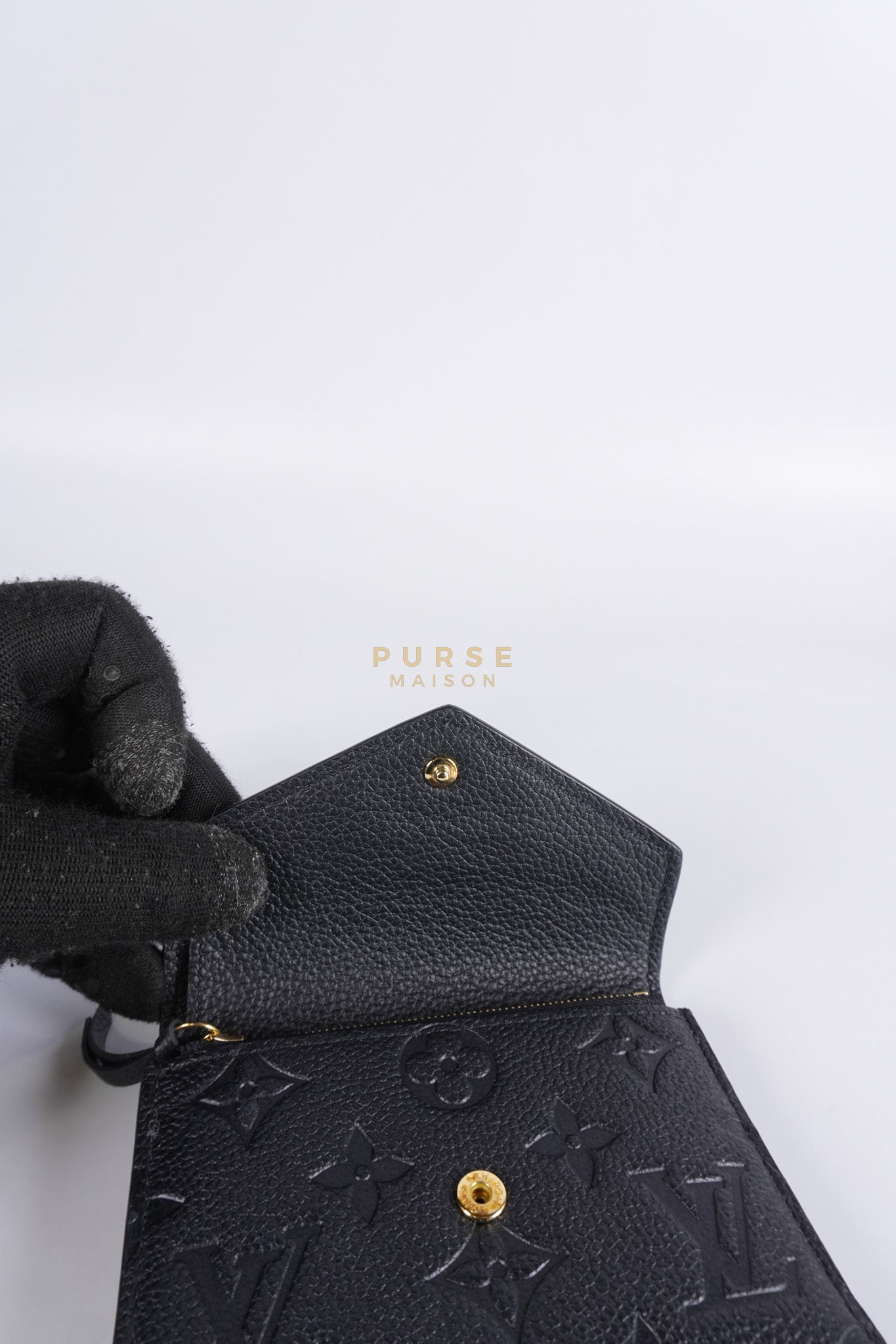 Victorine Tri-fold Wallet in Black Monogram Empreinte Leather Microchip | Purse Maison Luxury Bags Shop