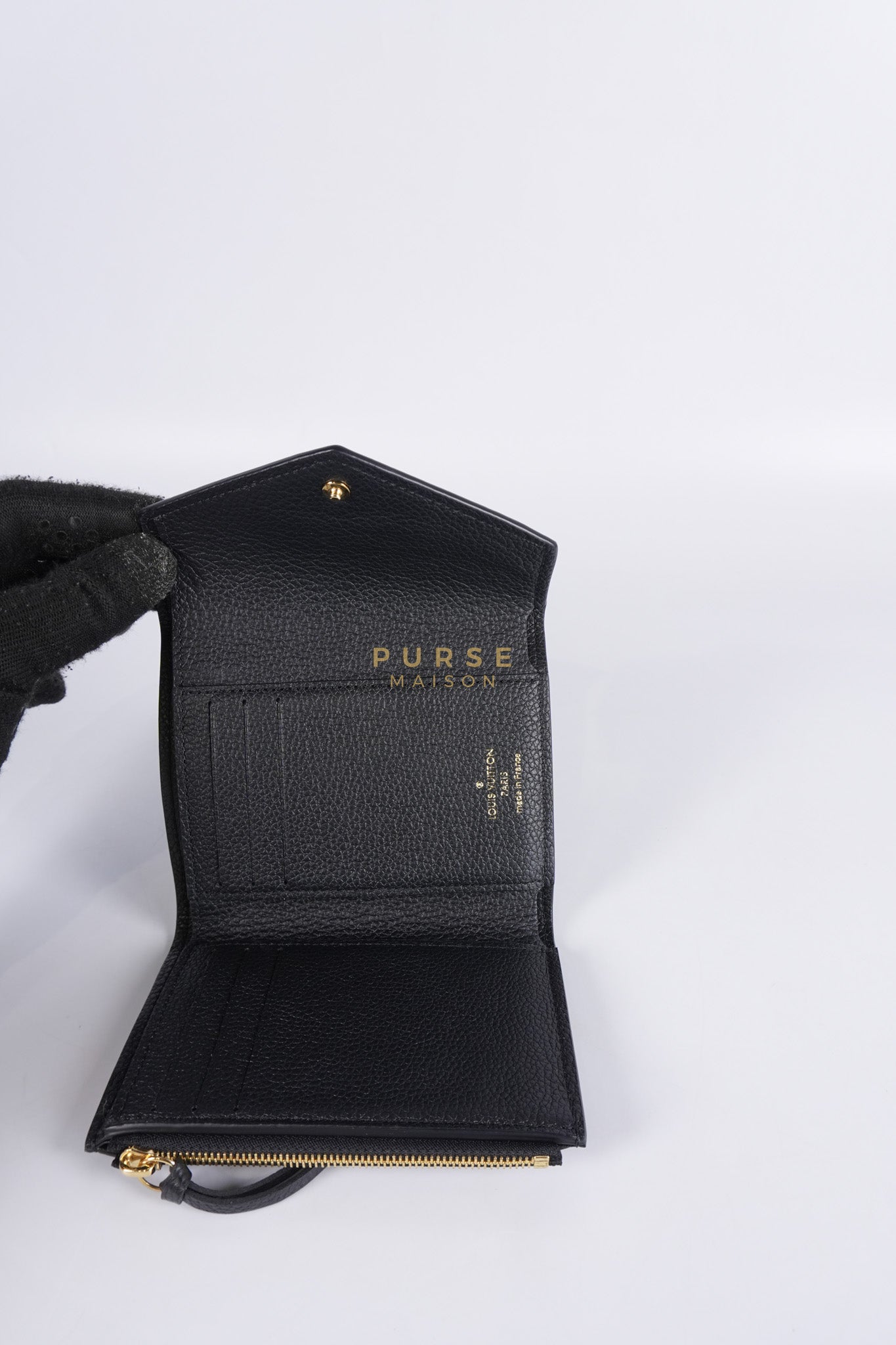 Victorine Tri-fold Wallet in Black Monogram Empreinte Leather Microchip | Purse Maison Luxury Bags Shop