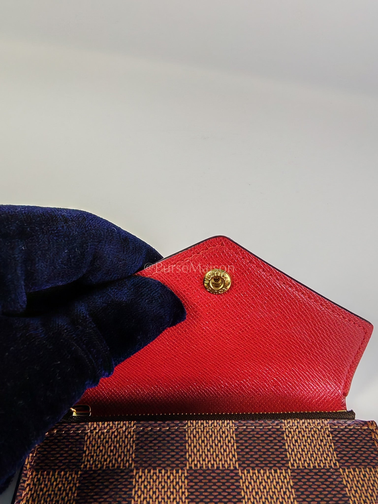 Victorine Wallet in Damier Ebene Canvas and Red Interior (Date Code: MI0241) | Purse Maison Luxury Bags Shop