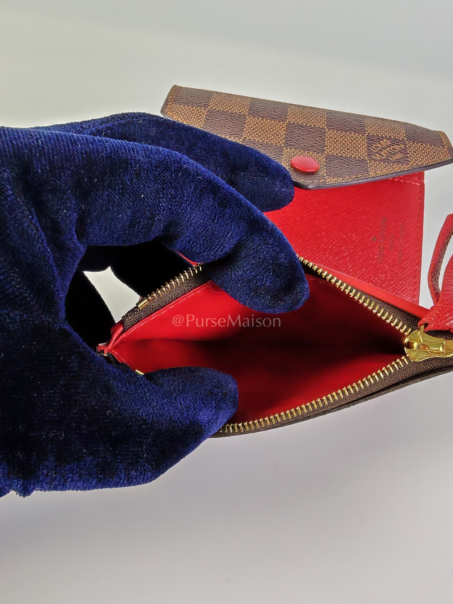 Victorine Wallet in Damier Ebene Canvas and Red Interior (Date Code: MI0241) | Purse Maison Luxury Bags Shop