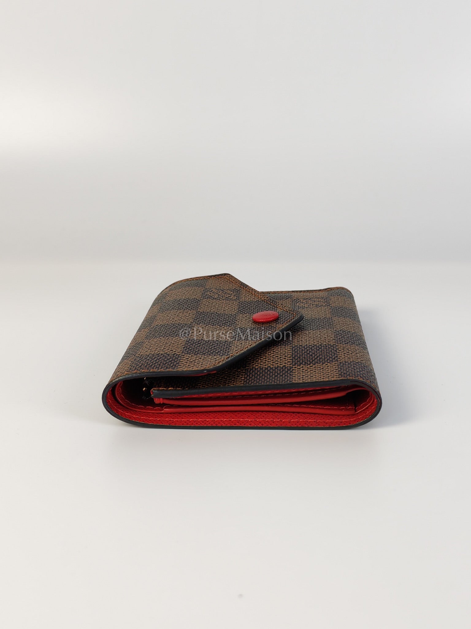 Victorine Wallet in Damier Ebene Canvas and Red Interior (Date Code: MI0241) | Purse Maison Luxury Bags Shop
