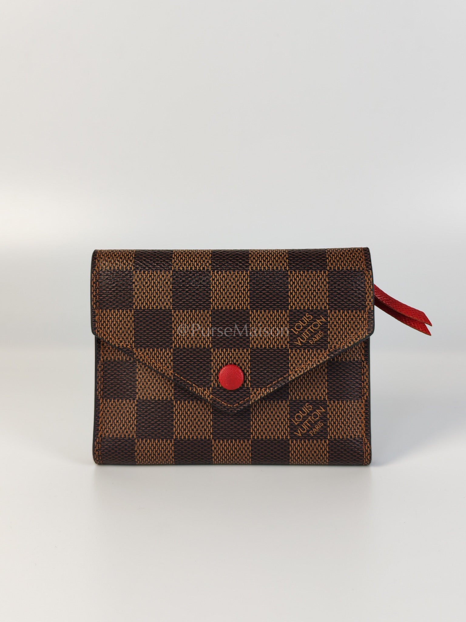 Victorine Wallet in Damier Ebene Canvas and Red Interior (Date Code: MI0241) | Purse Maison Luxury Bags Shop