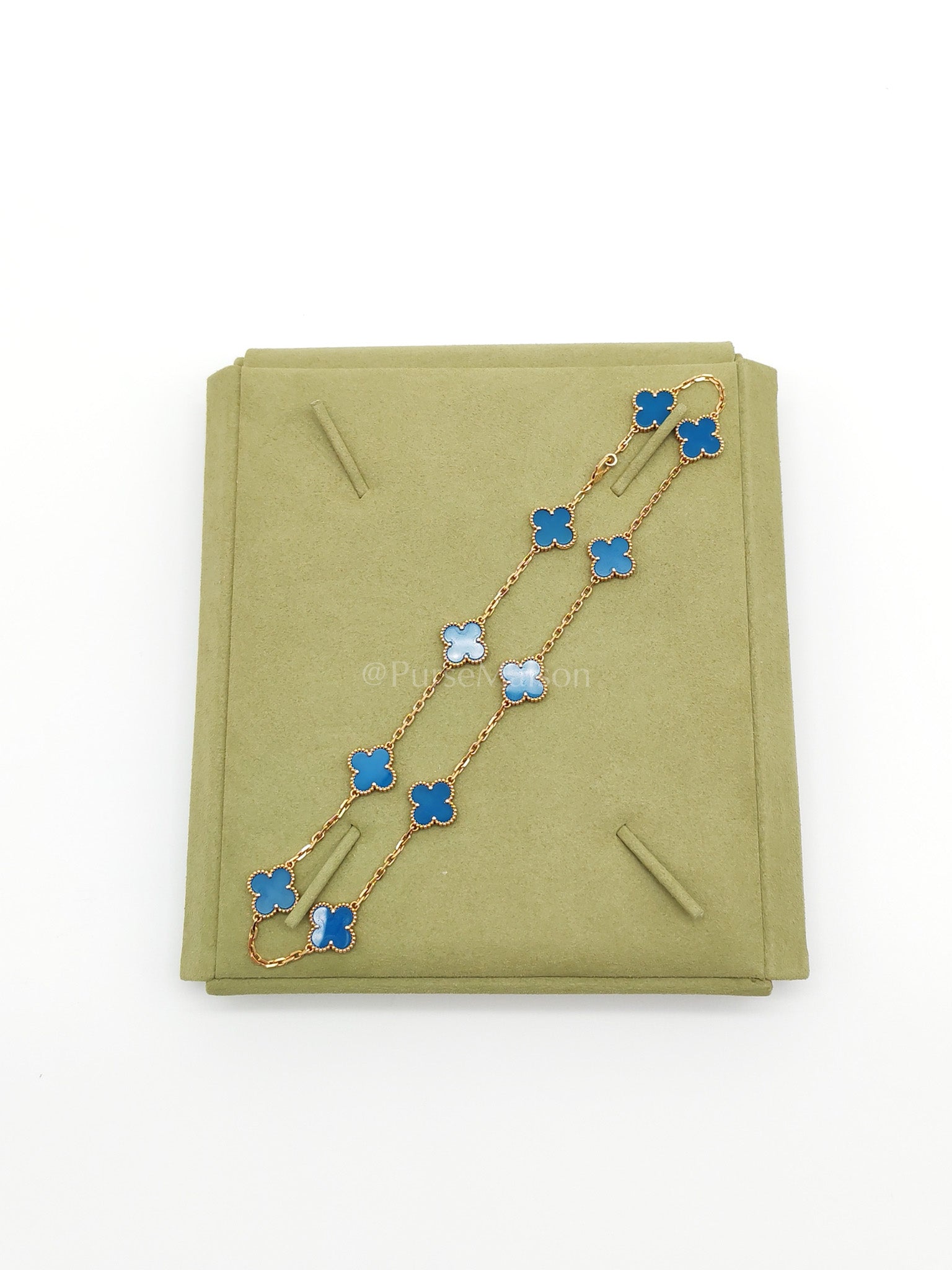 Vintage Alhambra 10 Motifs in Blue Agate Yellow Gold Necklace | Purse Maison Luxury Bags Shop