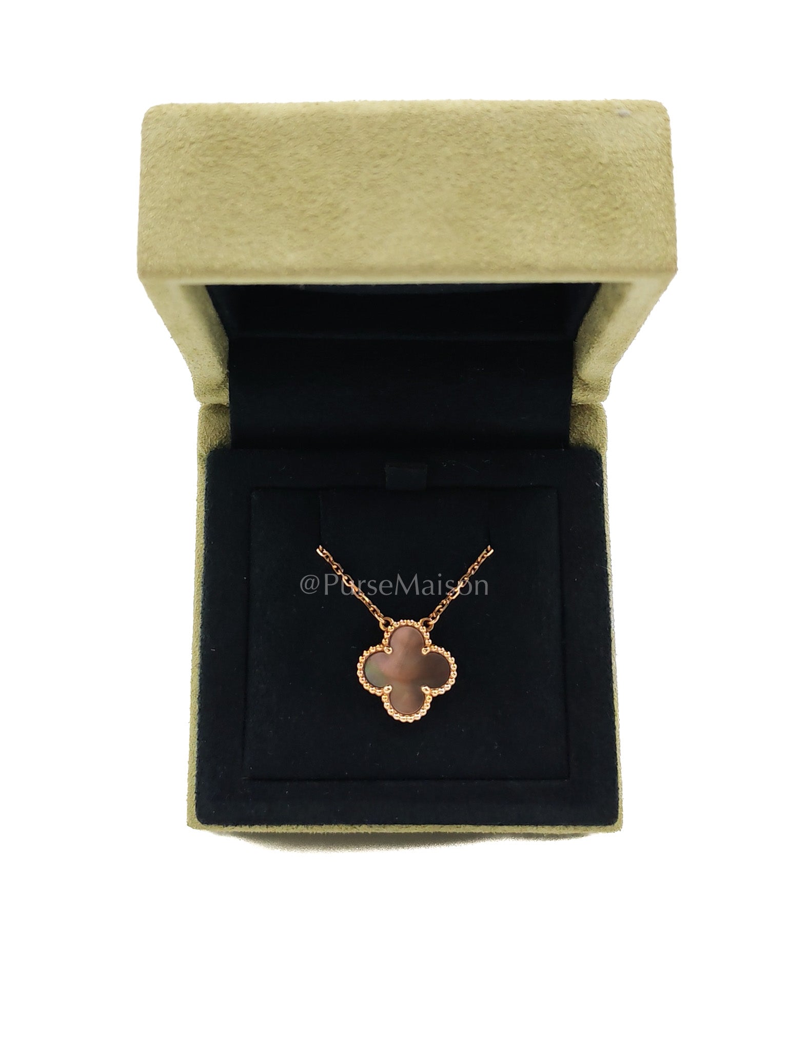 Vintage Alhambra Gray Mother of Pearl 18k Rosegold Necklace | Purse Maison Luxury Bags Shop