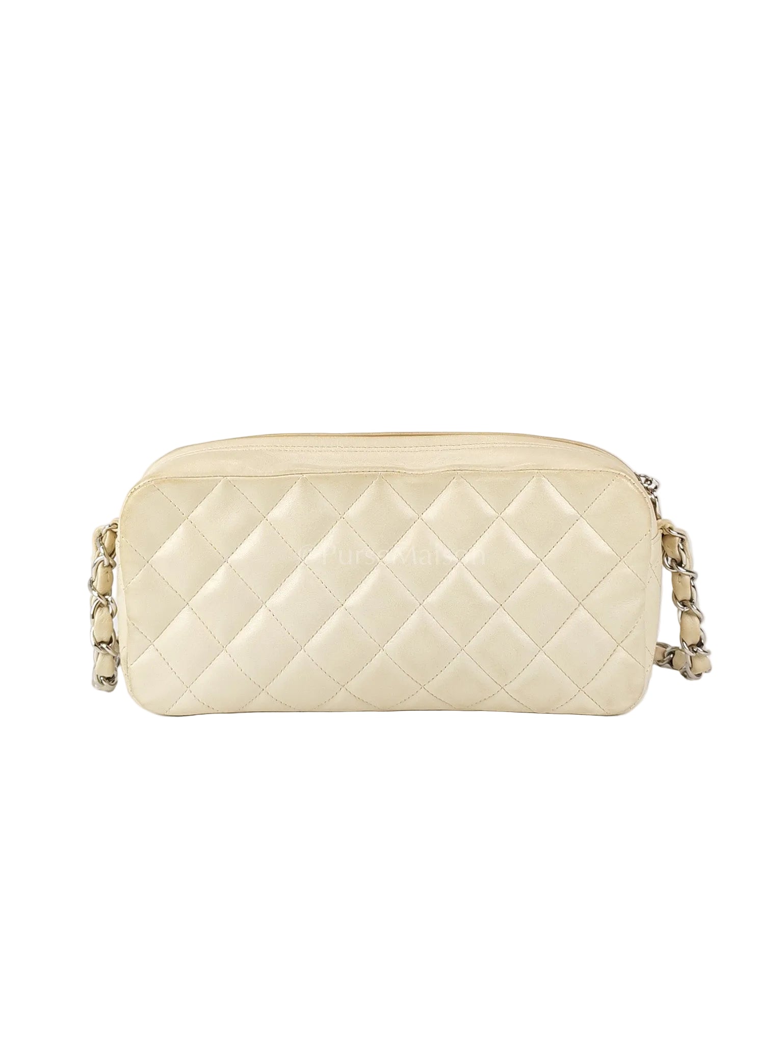 Vintage Camera Bag in Cream Lambskin Leather Silver hardware (Series 10) | Purse Maison Luxury Bags Shop