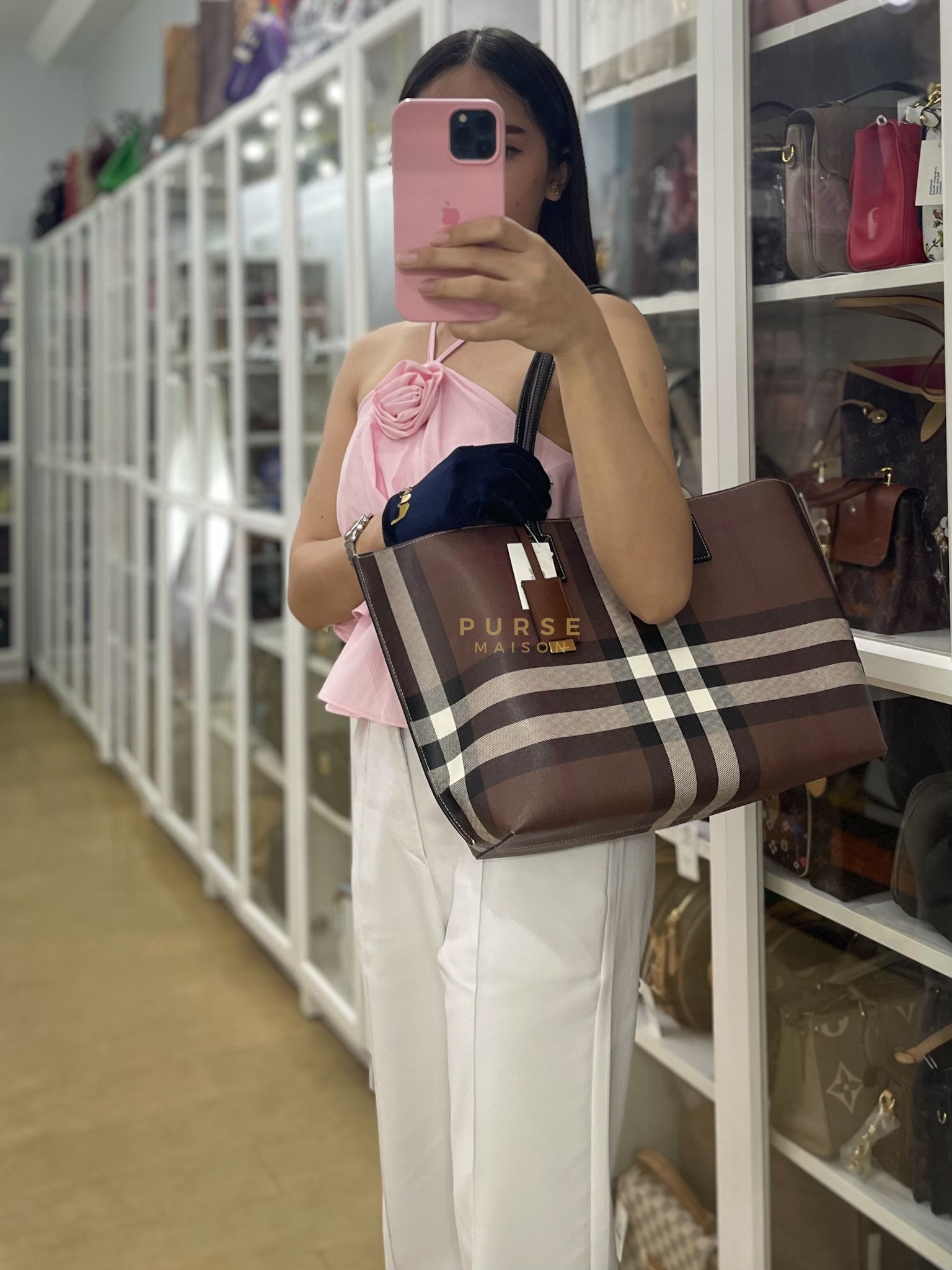 Vintage Check Tote Medium in Dark Birch Brown | Purse Maison Luxury Bags Shop