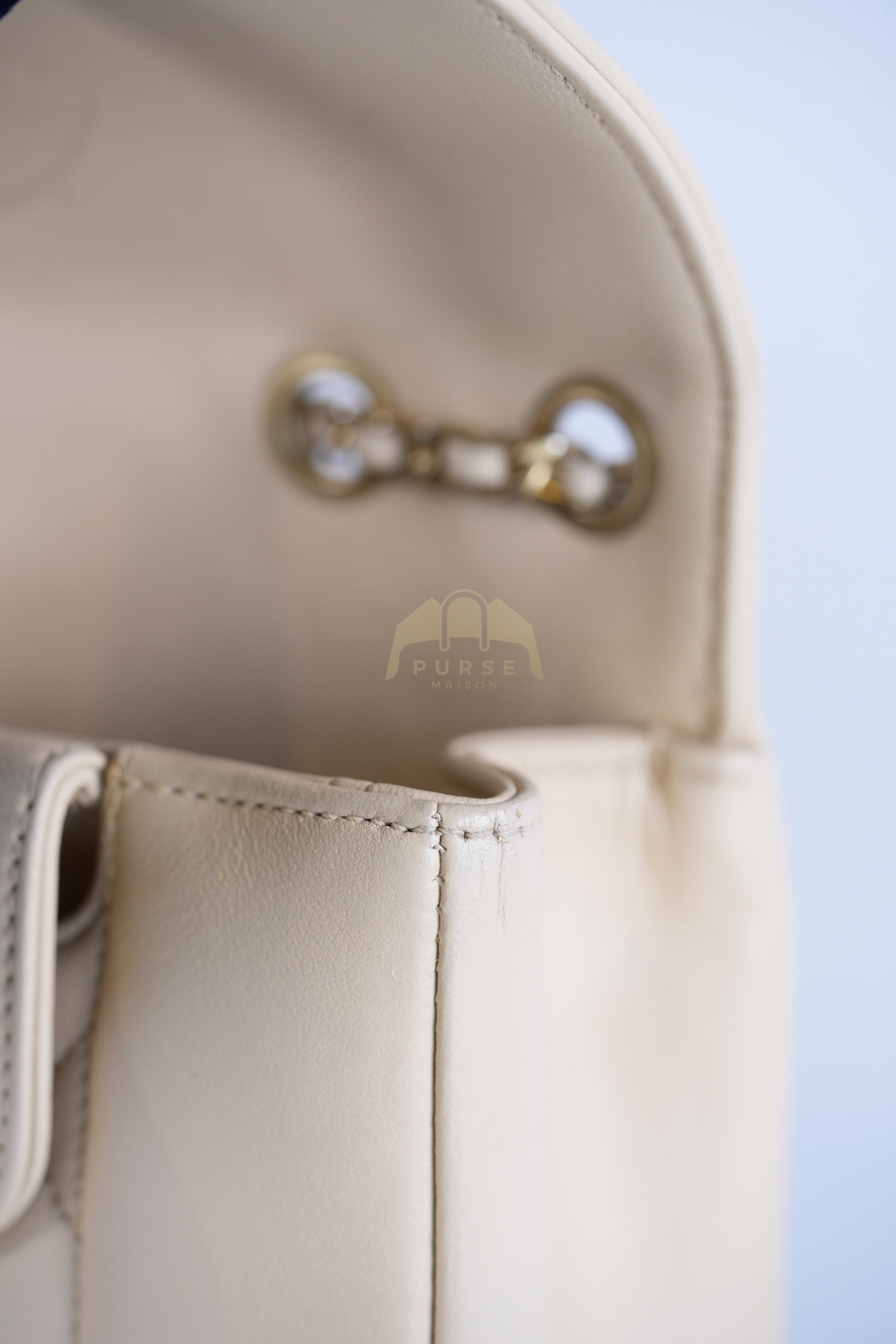 Vintage Diana Medium in Beige Calfskin Leather and Gold Hardware Series 20 | Purse Maison Luxury Bags Shop