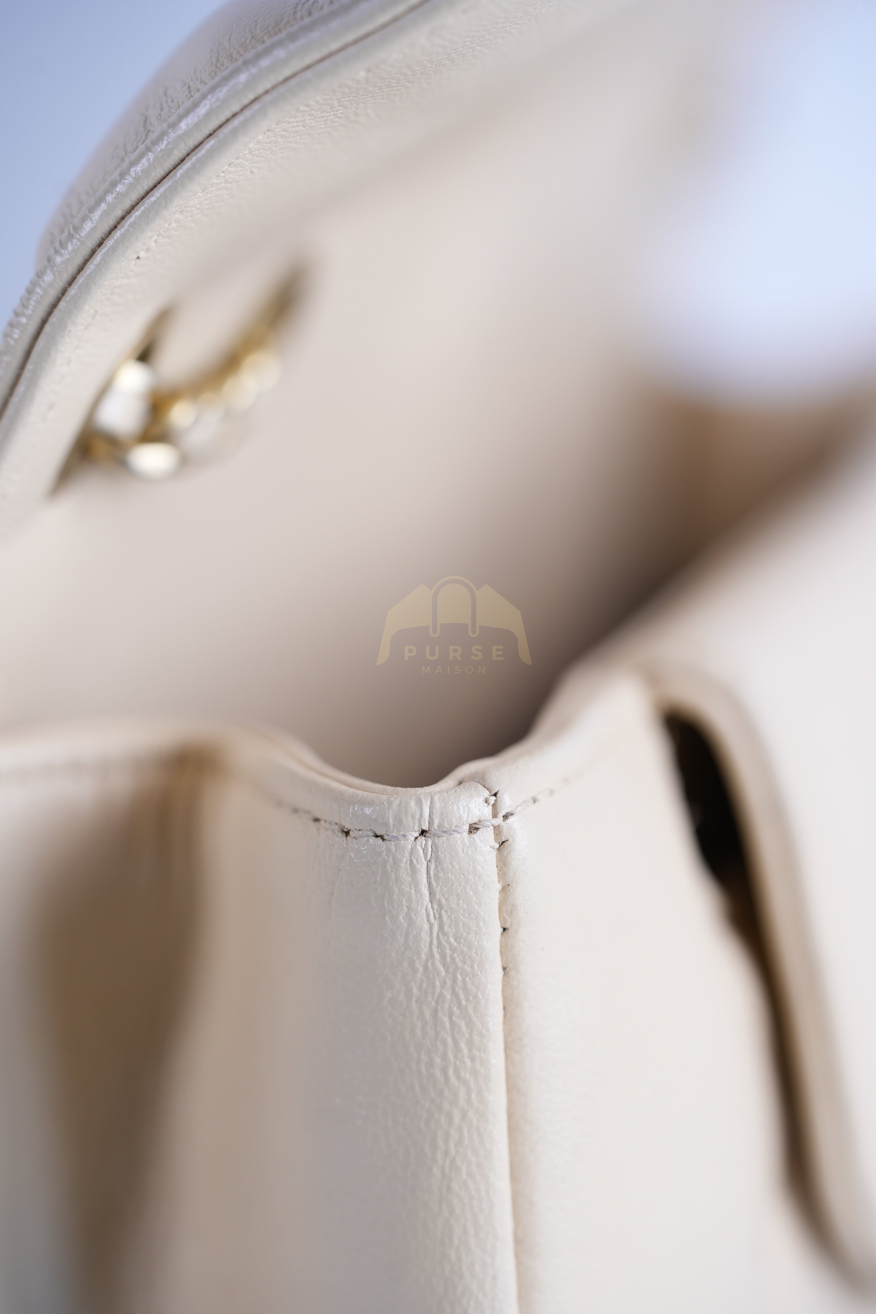 Vintage Diana Medium in Beige Calfskin Leather and Gold Hardware Series 20 | Purse Maison Luxury Bags Shop