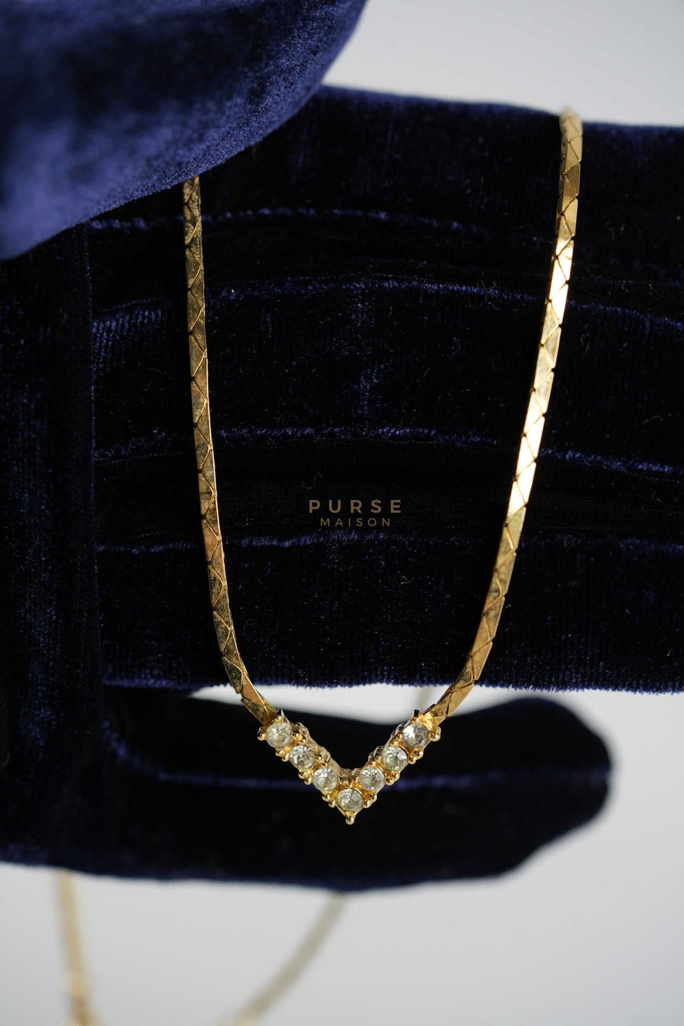 Vintage Dior V Point Chain Crystal Rhinestone Necklace | Purse Maison Luxury Bags Shop