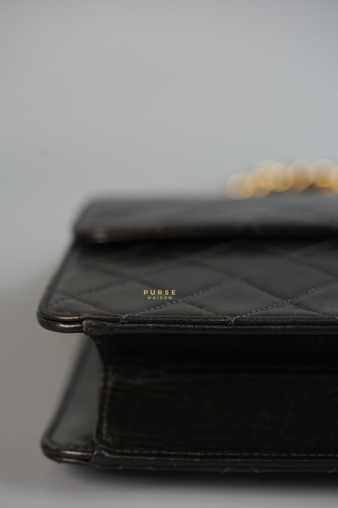 Vintage Flap Bag Black Lambskin Leather and 24k Gold Hardware Series 5 | Purse Maison Luxury Bags Shop