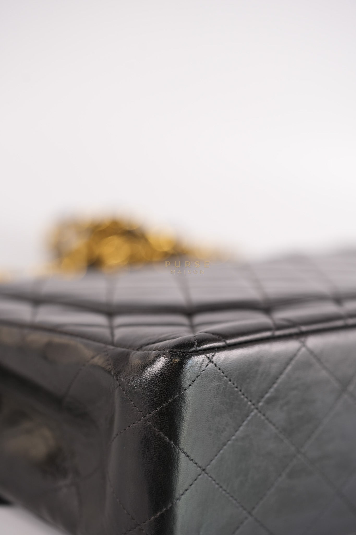 Vintage Jumbo Square Flap Bag in Black Quilted Lambskin Leather 24k Gold Hardware (Series 3) | Purse Maison Luxury Bags Shop