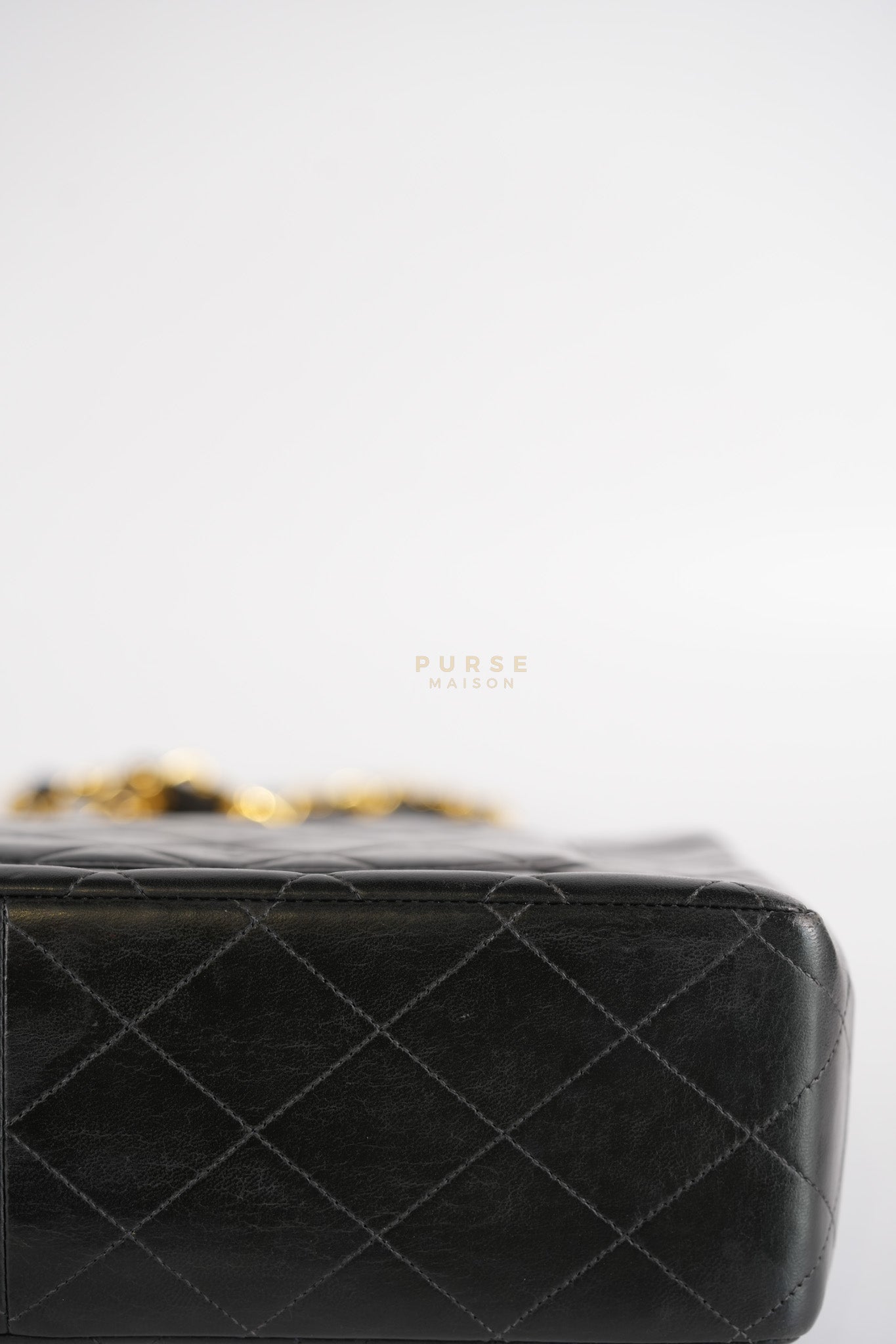 Vintage Jumbo Square Flap Bag in Black Quilted Lambskin Leather 24k Gold Hardware (Series 3) | Purse Maison Luxury Bags Shop