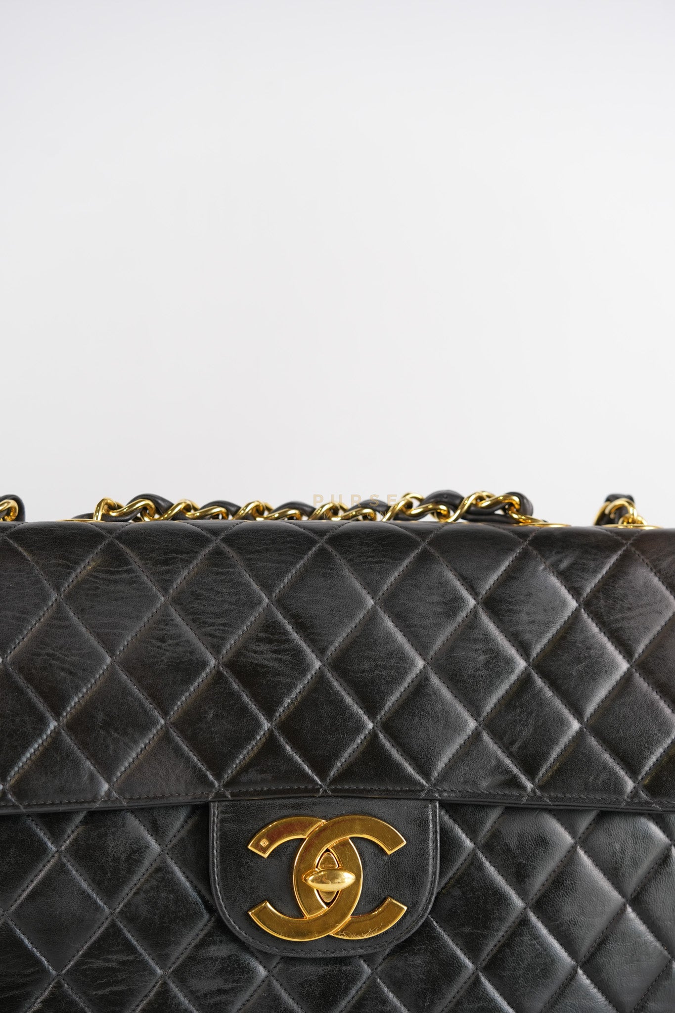 Vintage Jumbo Square Flap Bag in Black Quilted Lambskin Leather 24k Gold Hardware (Series 3) | Purse Maison Luxury Bags Shop