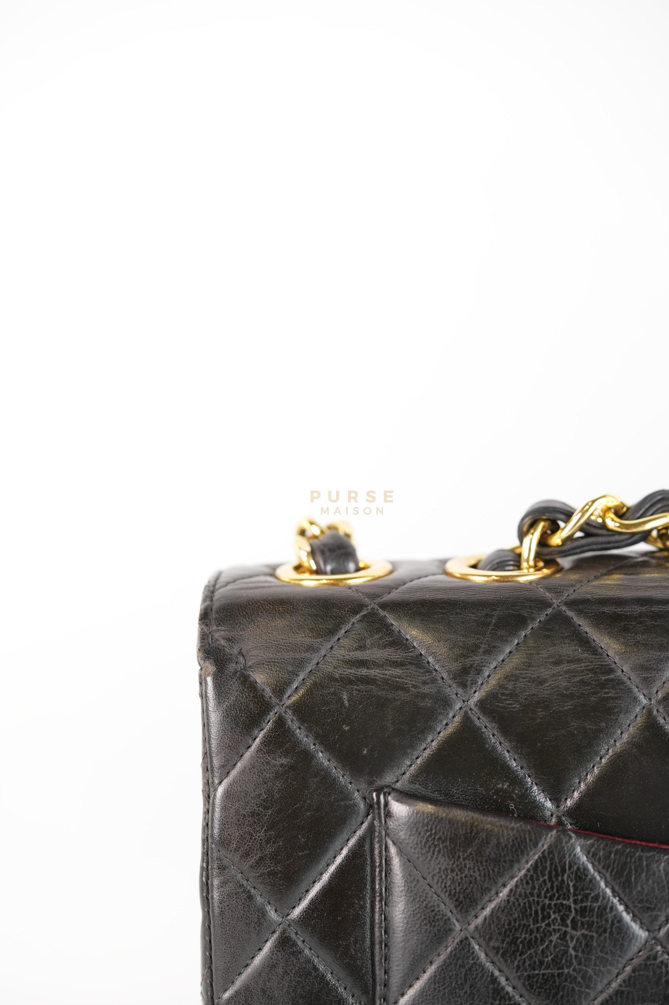 Vintage Jumbo Square Flap Bag in Black Quilted Lambskin Leather 24k Gold Hardware (Series 3) | Purse Maison Luxury Bags Shop