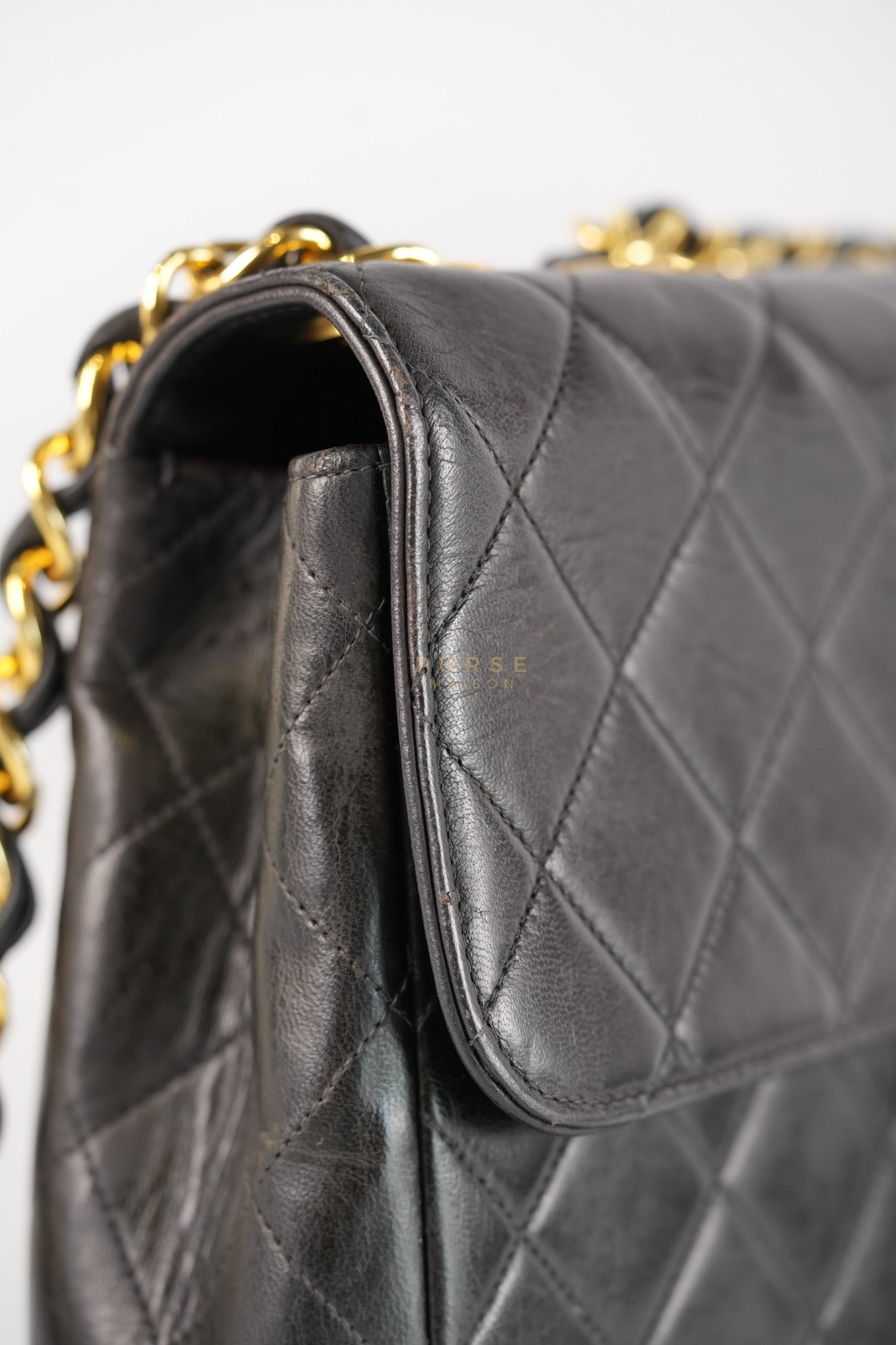 Vintage Jumbo Square Flap Bag in Black Quilted Lambskin Leather 24k Gold Hardware (Series 3) | Purse Maison Luxury Bags Shop