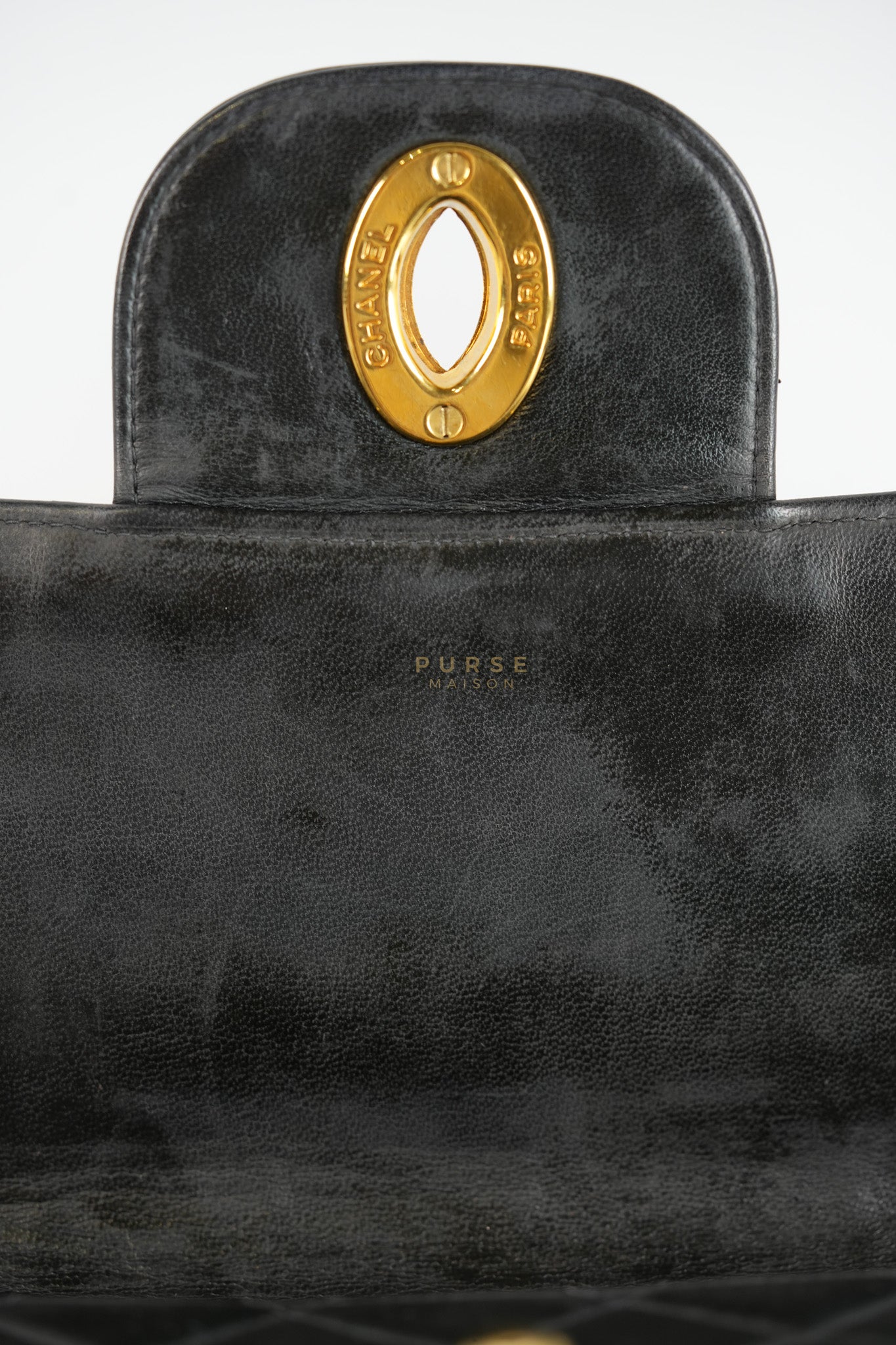 Vintage Jumbo Square Flap Bag in Black Quilted Lambskin Leather 24k Gold Hardware (Series 3) | Purse Maison Luxury Bags Shop