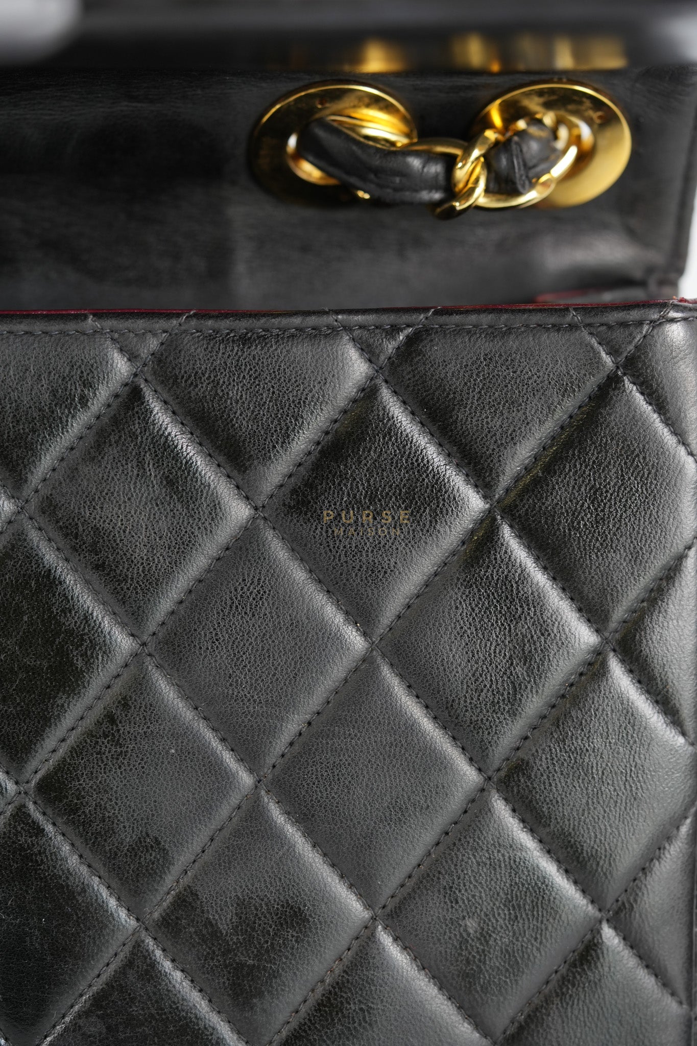 Vintage Jumbo Square Flap Bag in Black Quilted Lambskin Leather 24k Gold Hardware (Series 3) | Purse Maison Luxury Bags Shop