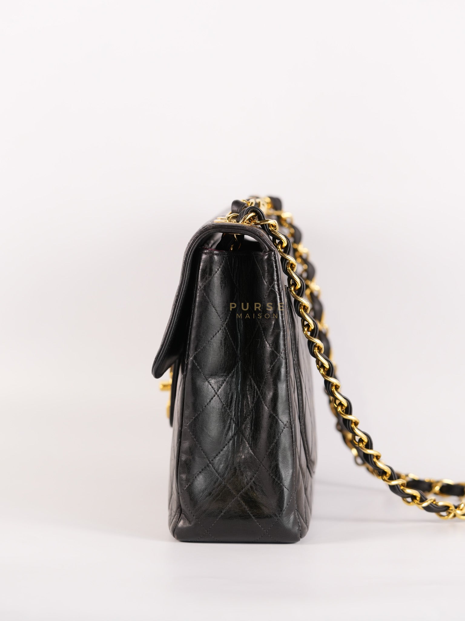 Vintage Jumbo Square Flap Bag in Black Quilted Lambskin Leather 24k Gold Hardware (Series 3) | Purse Maison Luxury Bags Shop