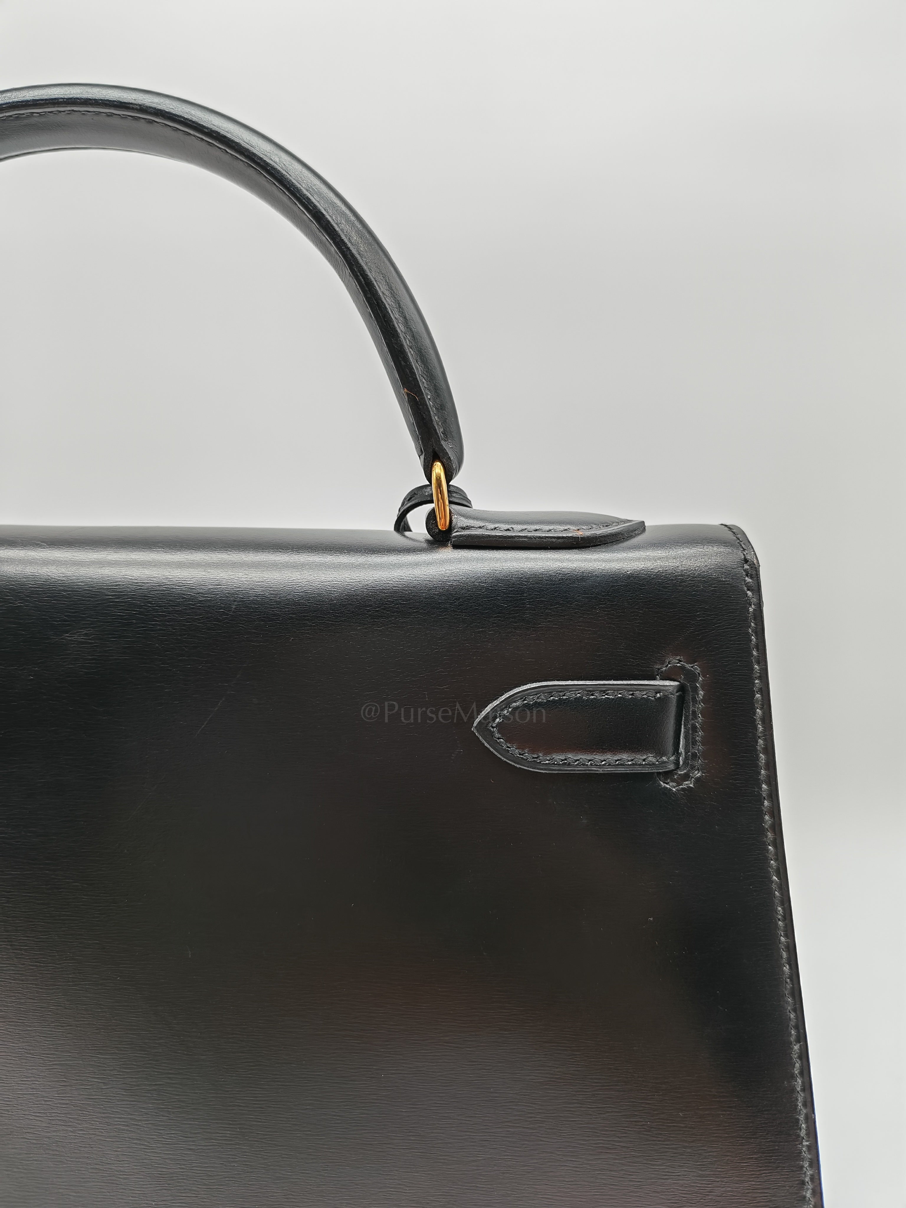 Vintage Kelly 32 Sellier Box Calfskin Leather in Gold Hardware Stamp S Circle(1989) | Purse Maison Luxury Bags Shop