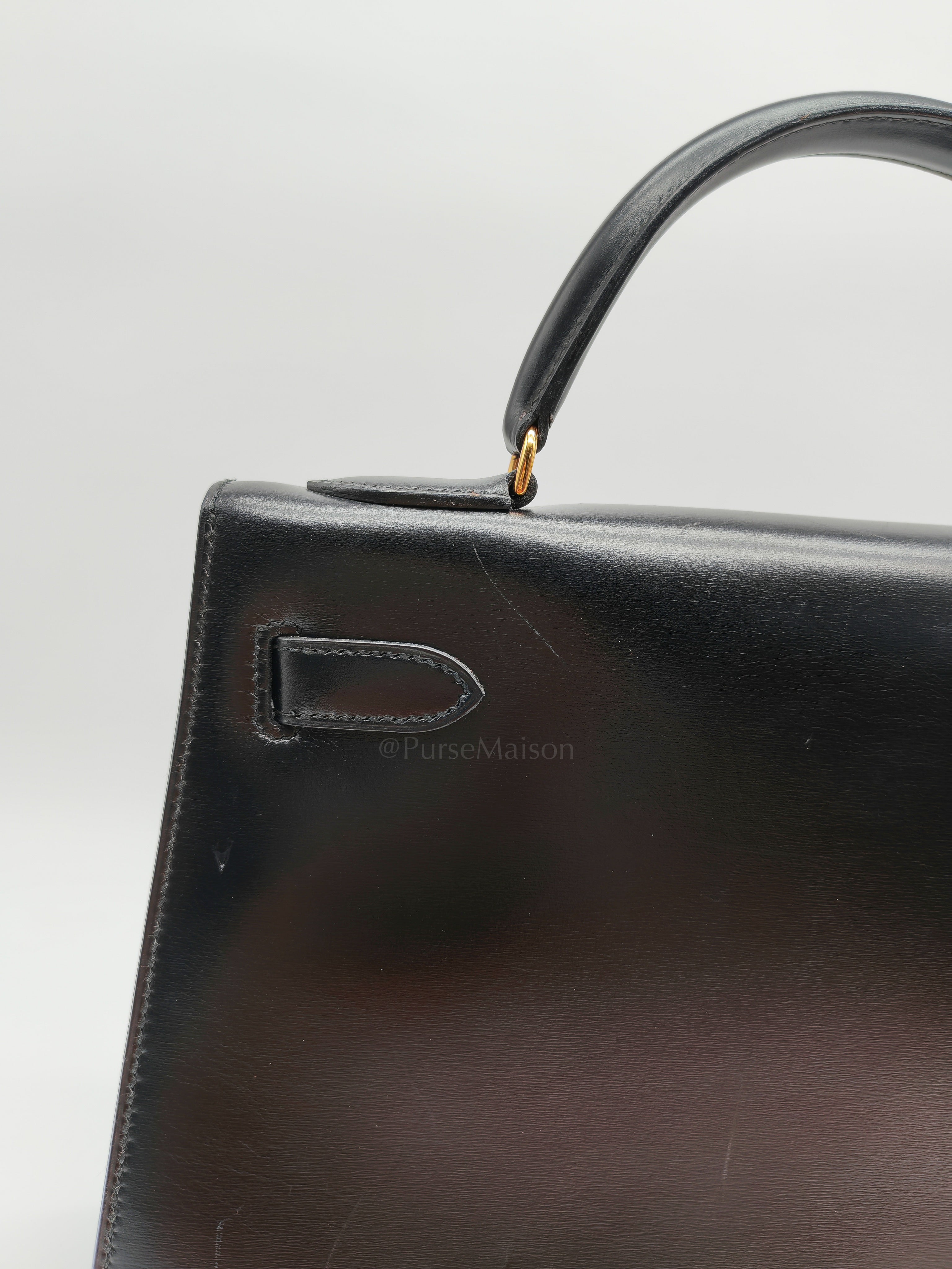 Vintage Kelly 32 Sellier Box Calfskin Leather in Gold Hardware Stamp S Circle(1989) | Purse Maison Luxury Bags Shop