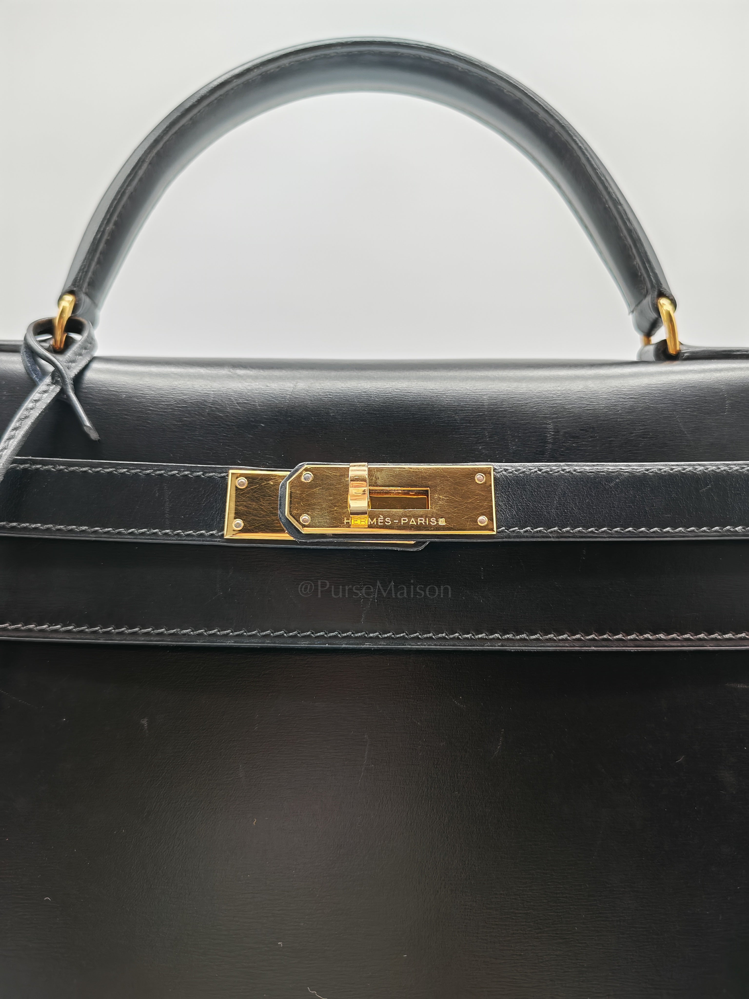 Vintage Kelly 32 Sellier Box Calfskin Leather in Gold Hardware Stamp S Circle(1989) | Purse Maison Luxury Bags Shop
