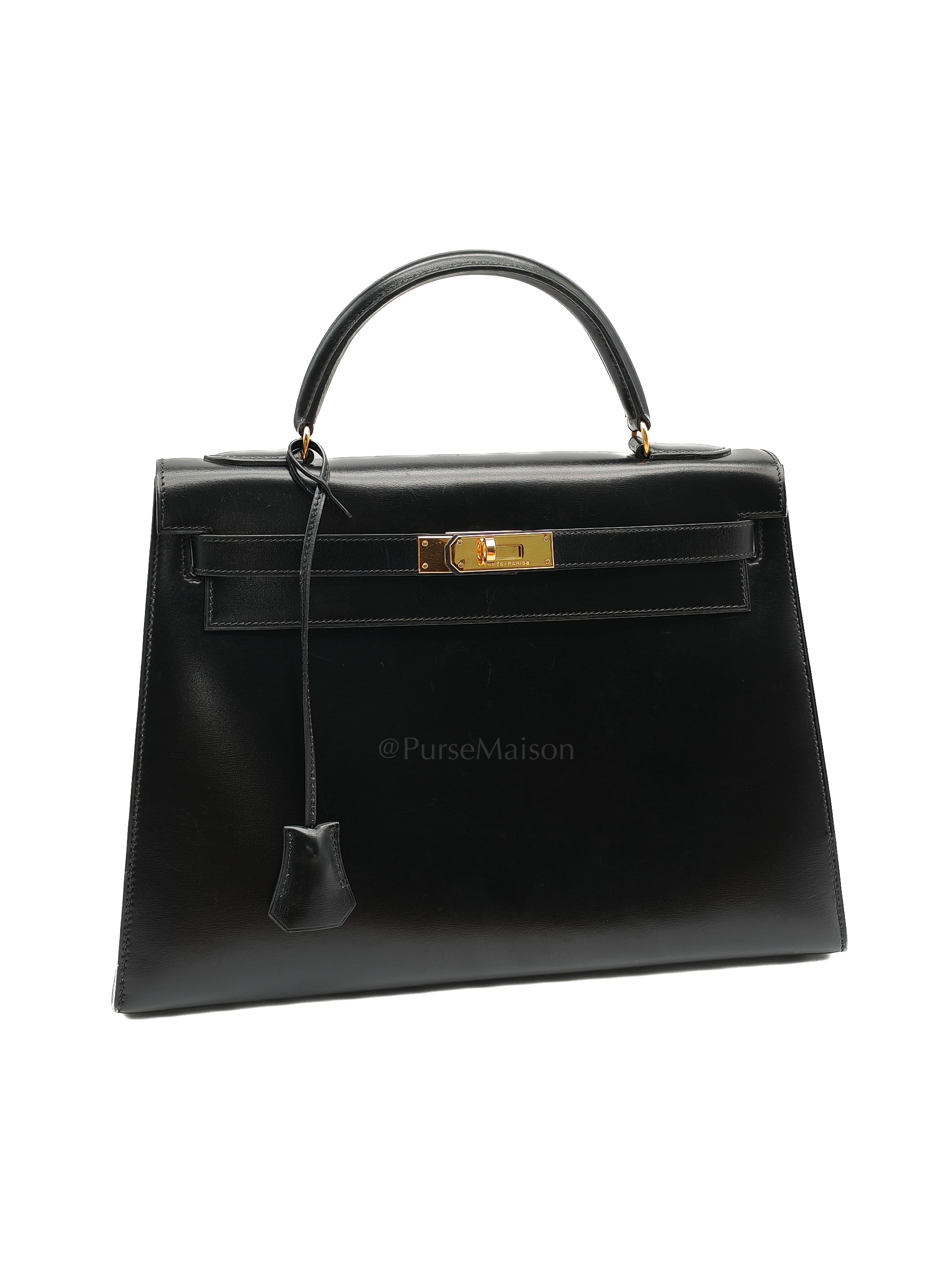 Vintage Kelly 32 Sellier Box Calfskin Leather in Gold Hardware Stamp S Circle(1989) | Purse Maison Luxury Bags Shop