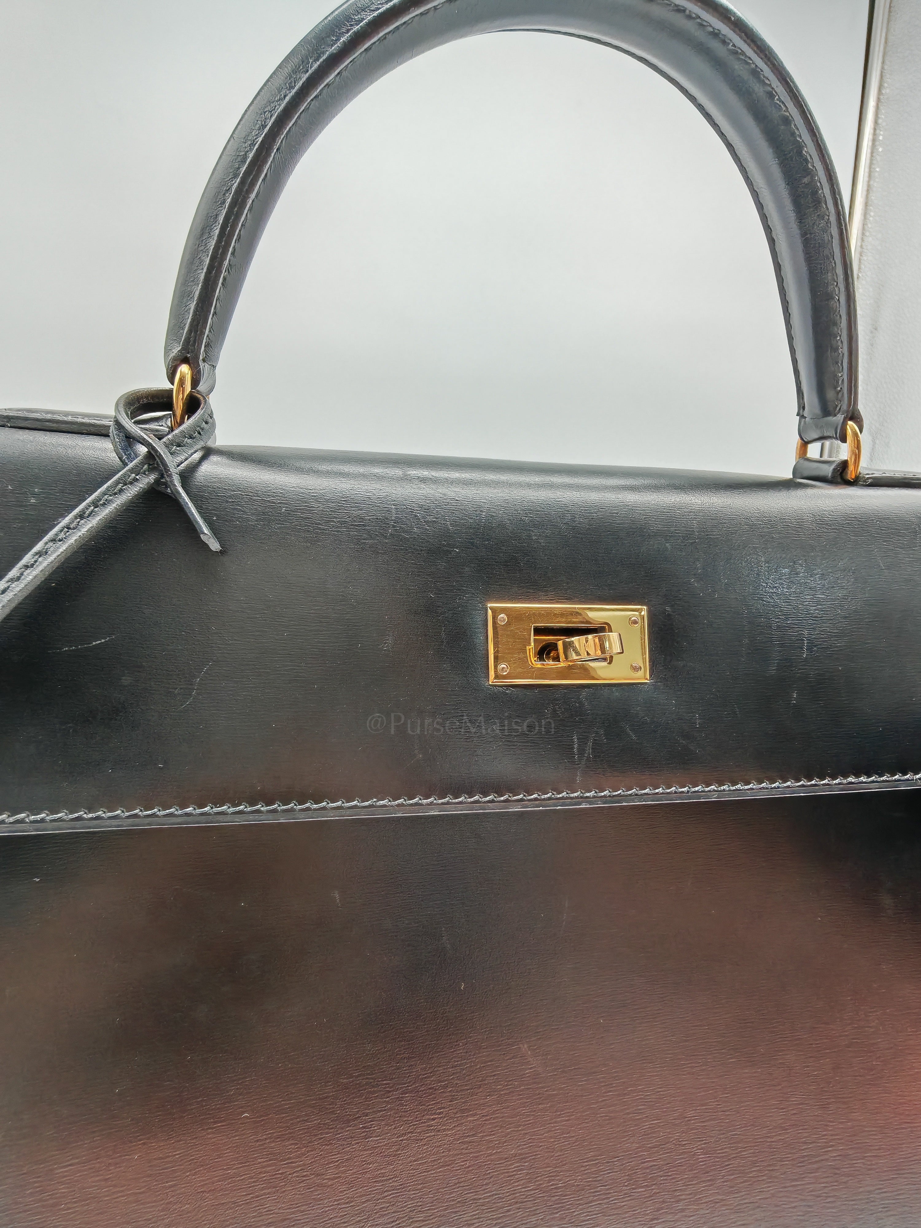Vintage Kelly 32 Sellier Box Calfskin Leather in Gold Hardware Stamp S Circle(1989) | Purse Maison Luxury Bags Shop