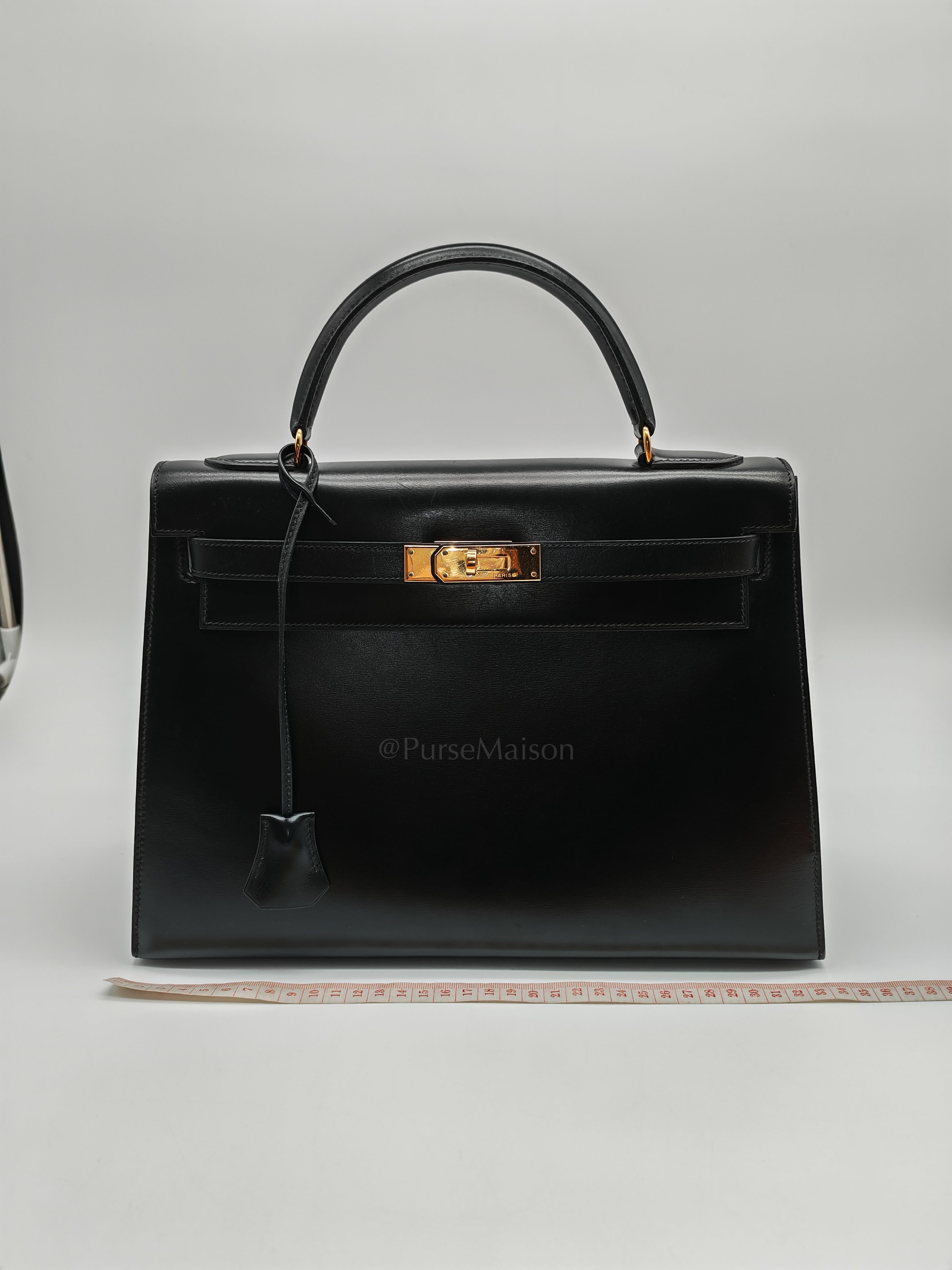 Vintage Kelly 32 Sellier Box Calfskin Leather in Gold Hardware Stamp S Circle(1989) | Purse Maison Luxury Bags Shop
