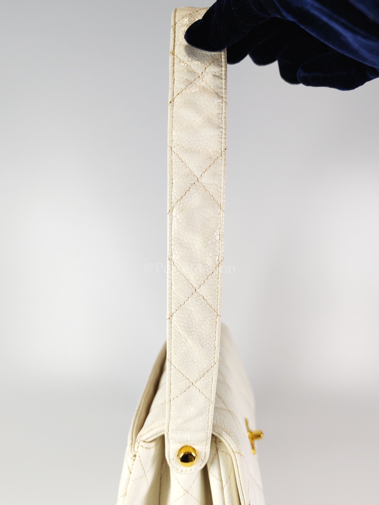 Vintage Kelly Flap in White Caviar Leather and Gold Hardware Shoulder Bag Series 4 | Purse Maison Luxury Bags Shop