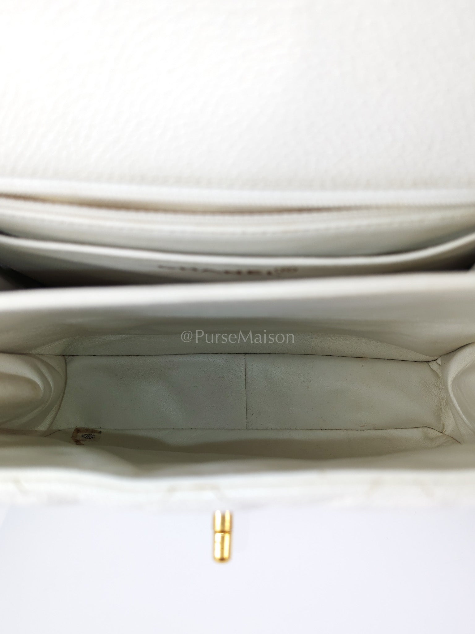 Vintage Kelly Flap in White Caviar Leather and Gold Hardware Shoulder Bag Series 4 | Purse Maison Luxury Bags Shop