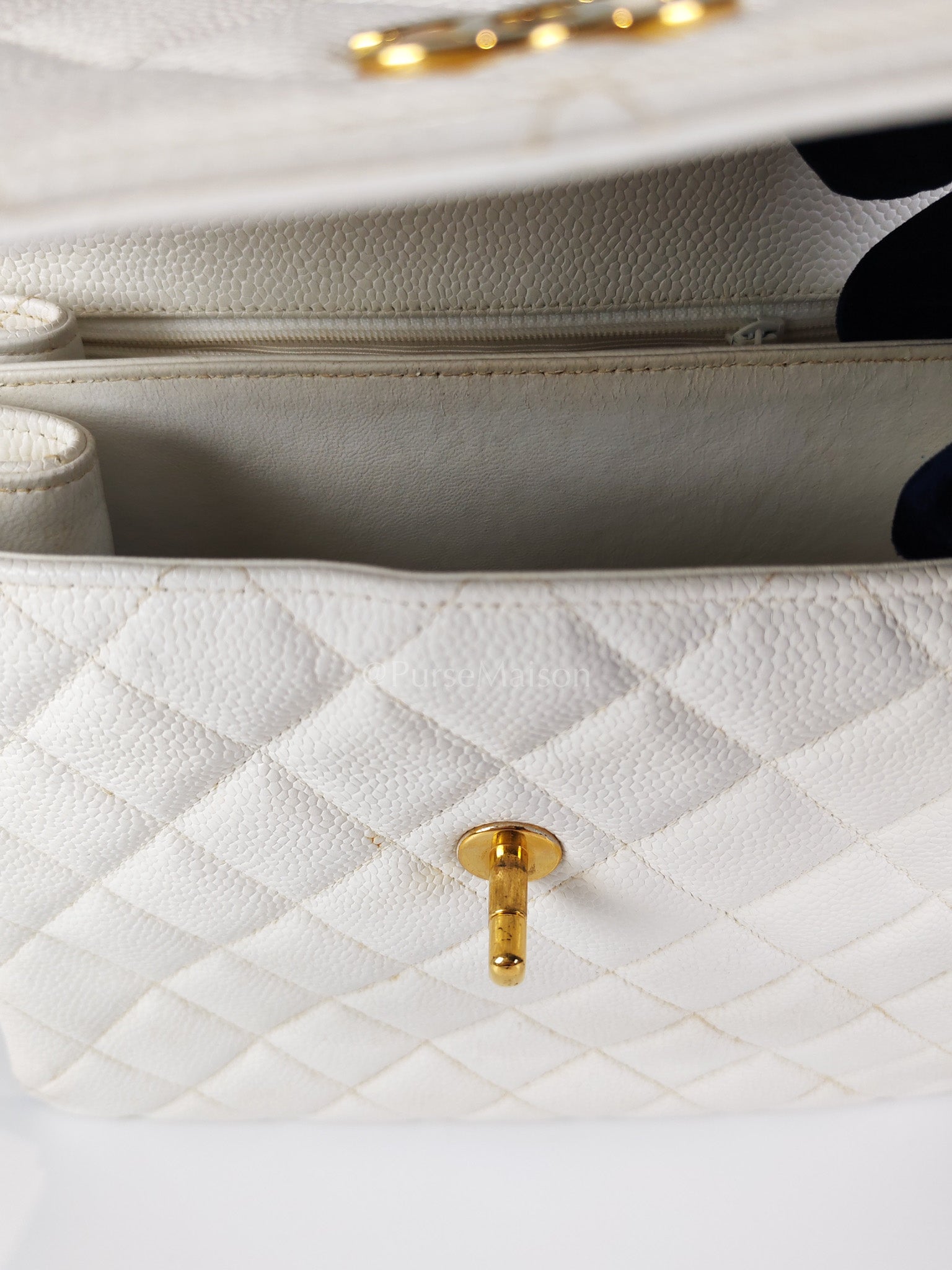 Vintage Kelly Flap in White Caviar Leather and Gold Hardware Shoulder Bag Series 4 | Purse Maison Luxury Bags Shop