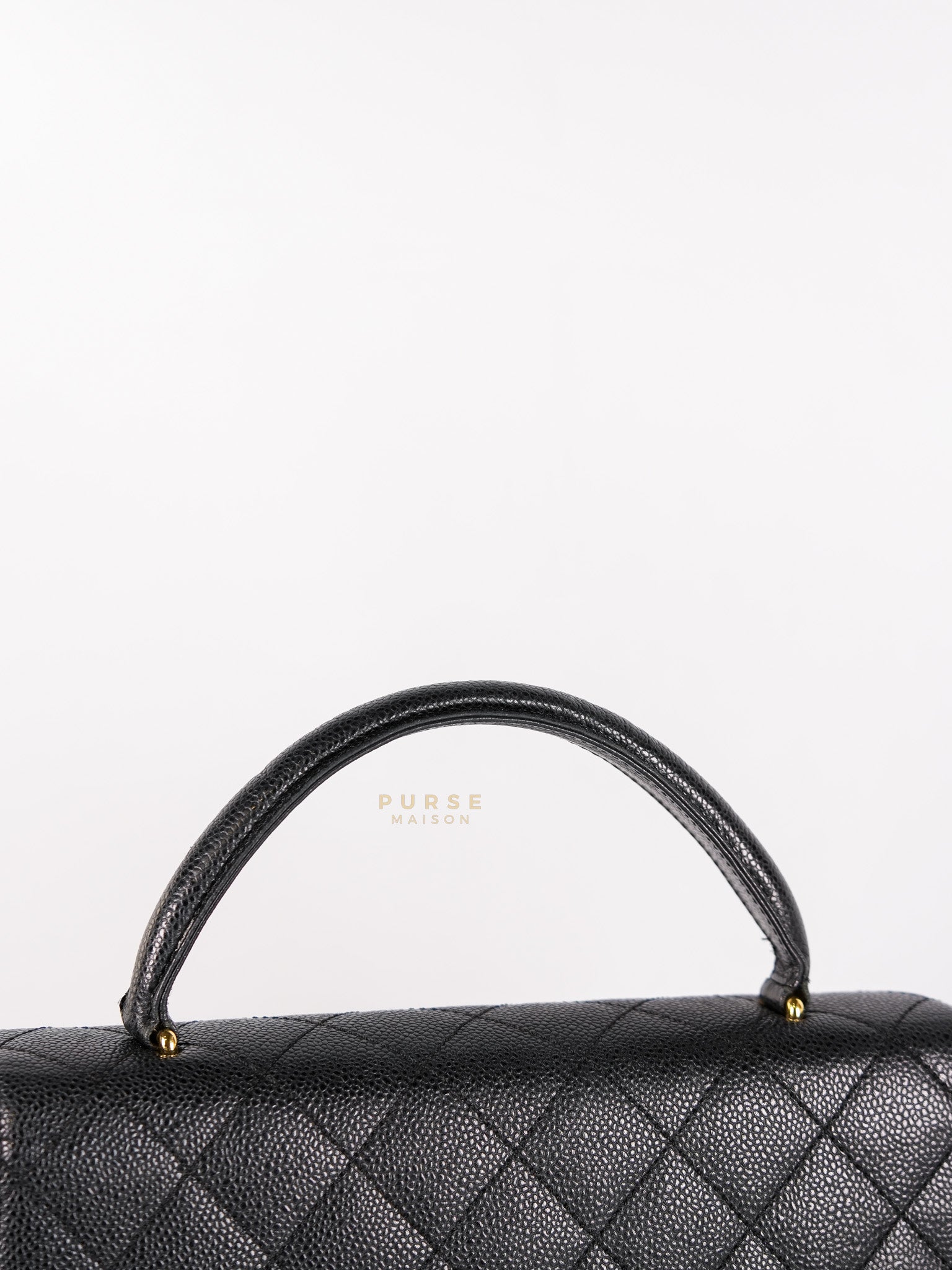 Vintage Classic Top Handle Bag Maxi in Black Quilted Caviar Leather Series 8 | Purse Maison Luxury Bags Shop