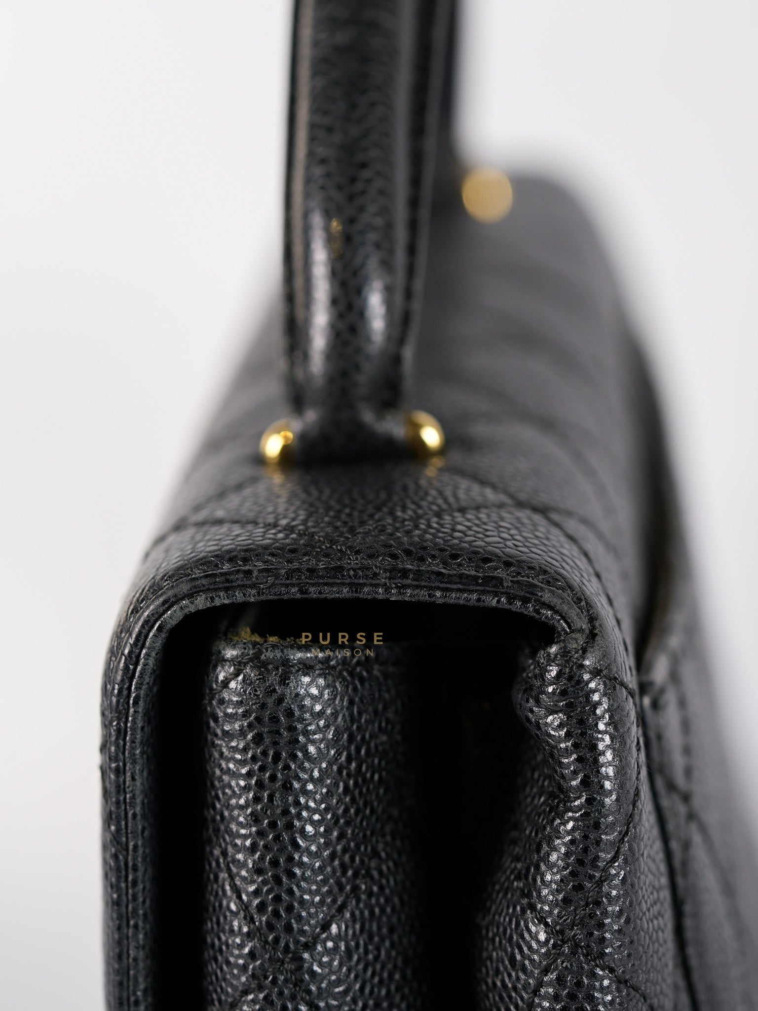 Vintage Classic Top Handle Bag Maxi in Black Quilted Caviar Leather Series 8 | Purse Maison Luxury Bags Shop