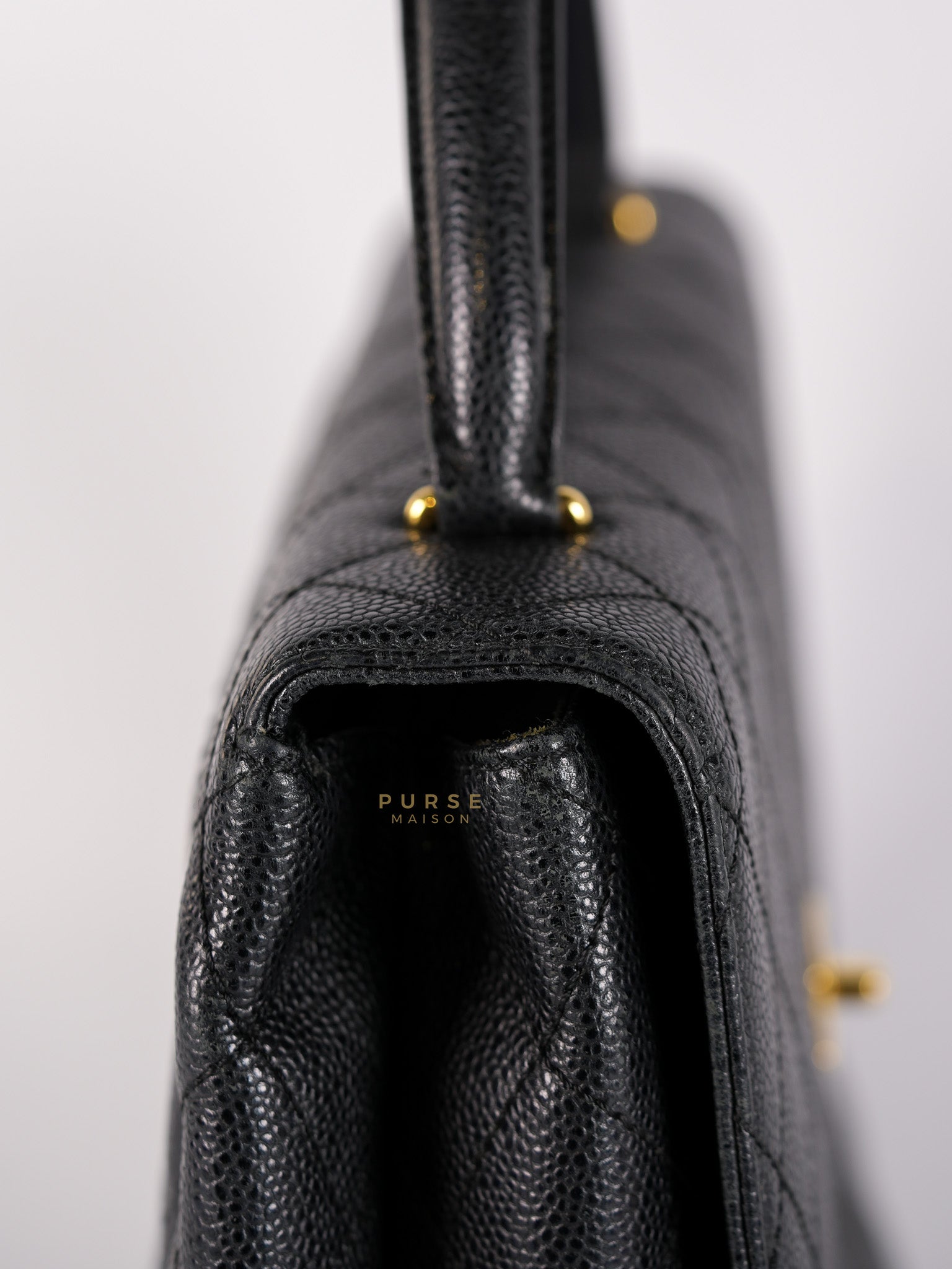 Vintage Classic Top Handle Bag Maxi in Black Quilted Caviar Leather Series 8 | Purse Maison Luxury Bags Shop