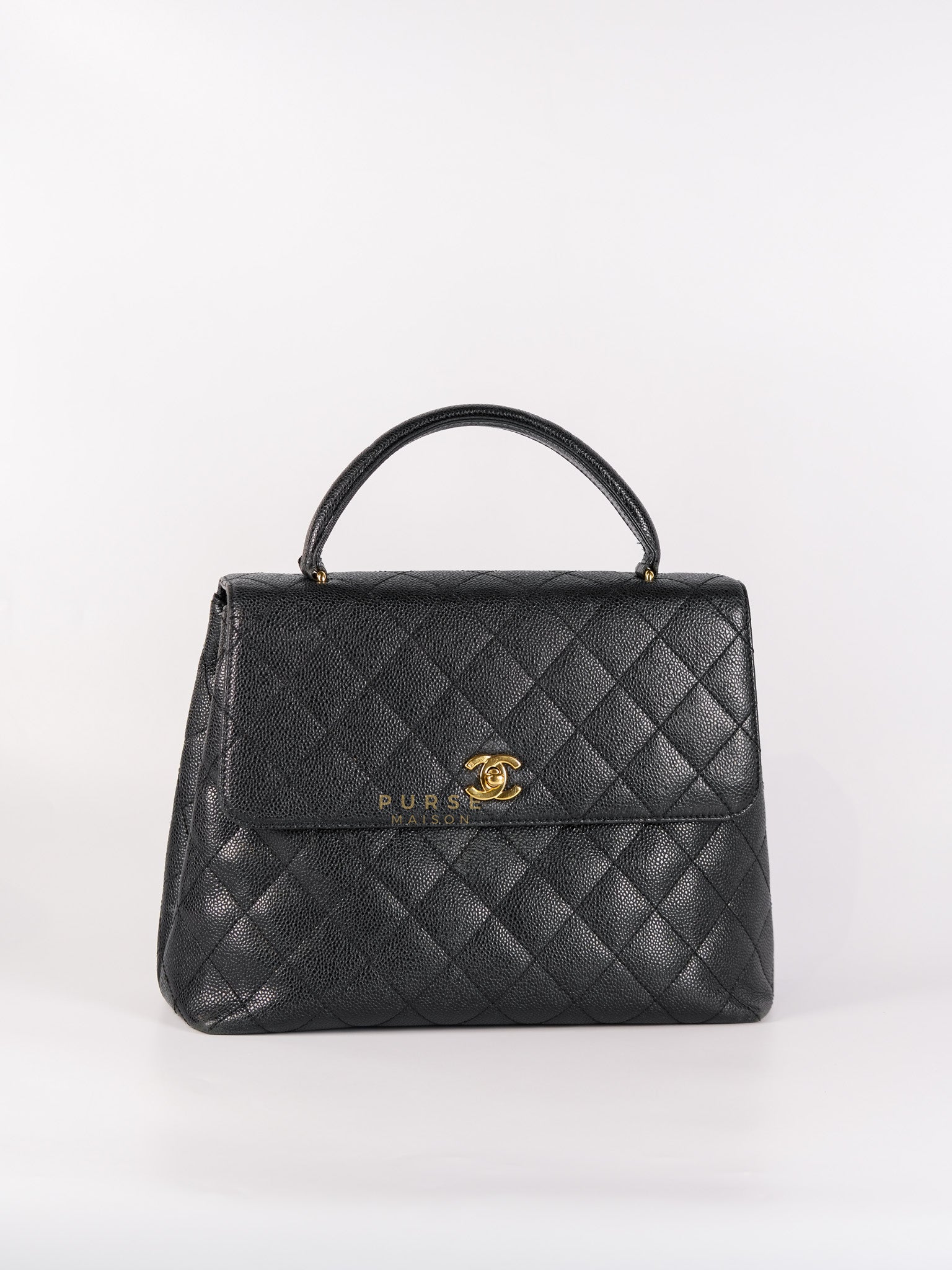 Vintage Classic Top Handle Bag Maxi in Black Quilted Caviar Leather Series 8 | Purse Maison Luxury Bags Shop