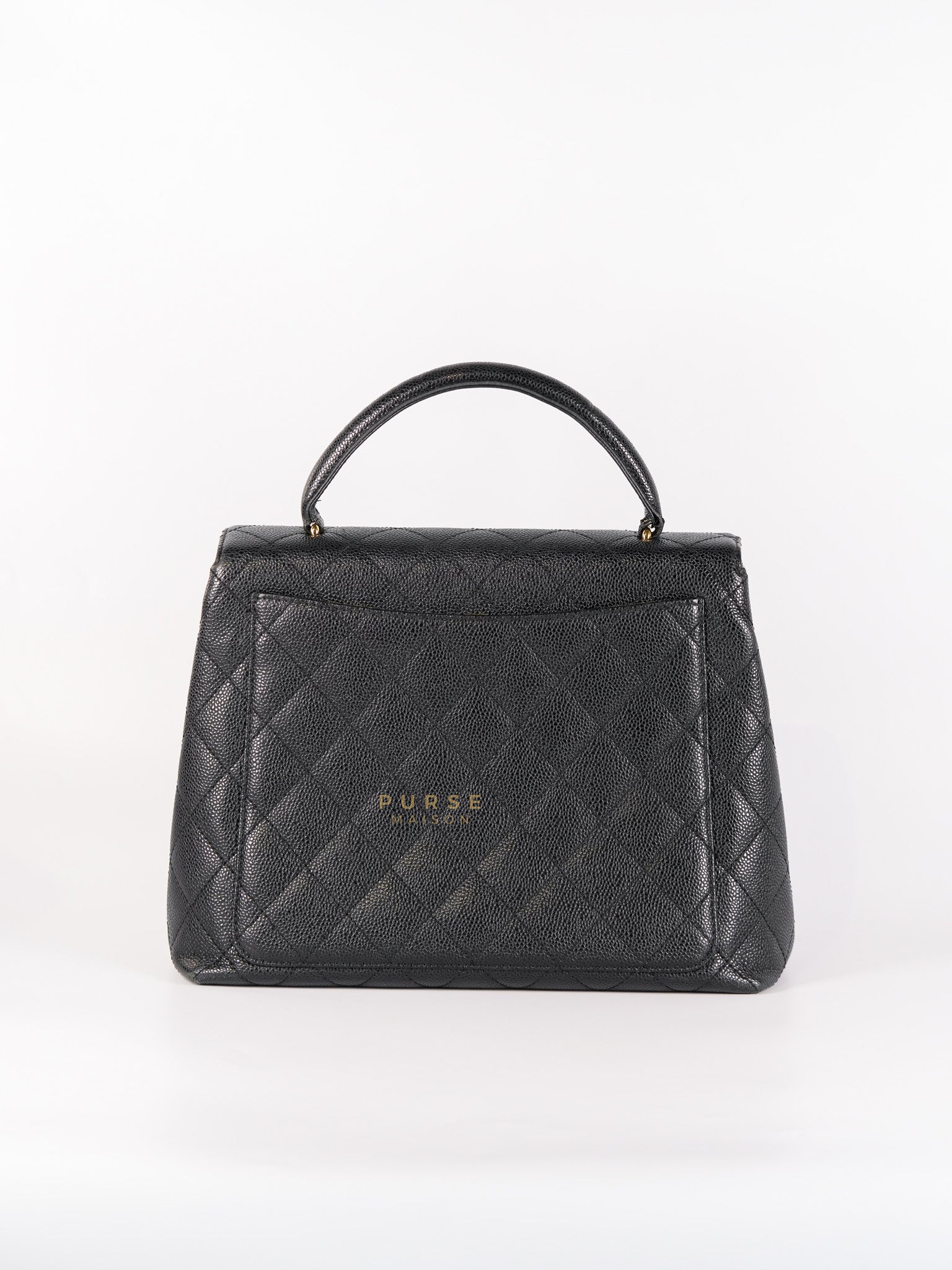 Vintage Classic Top Handle Bag Maxi in Black Quilted Caviar Leather Series 8 | Purse Maison Luxury Bags Shop