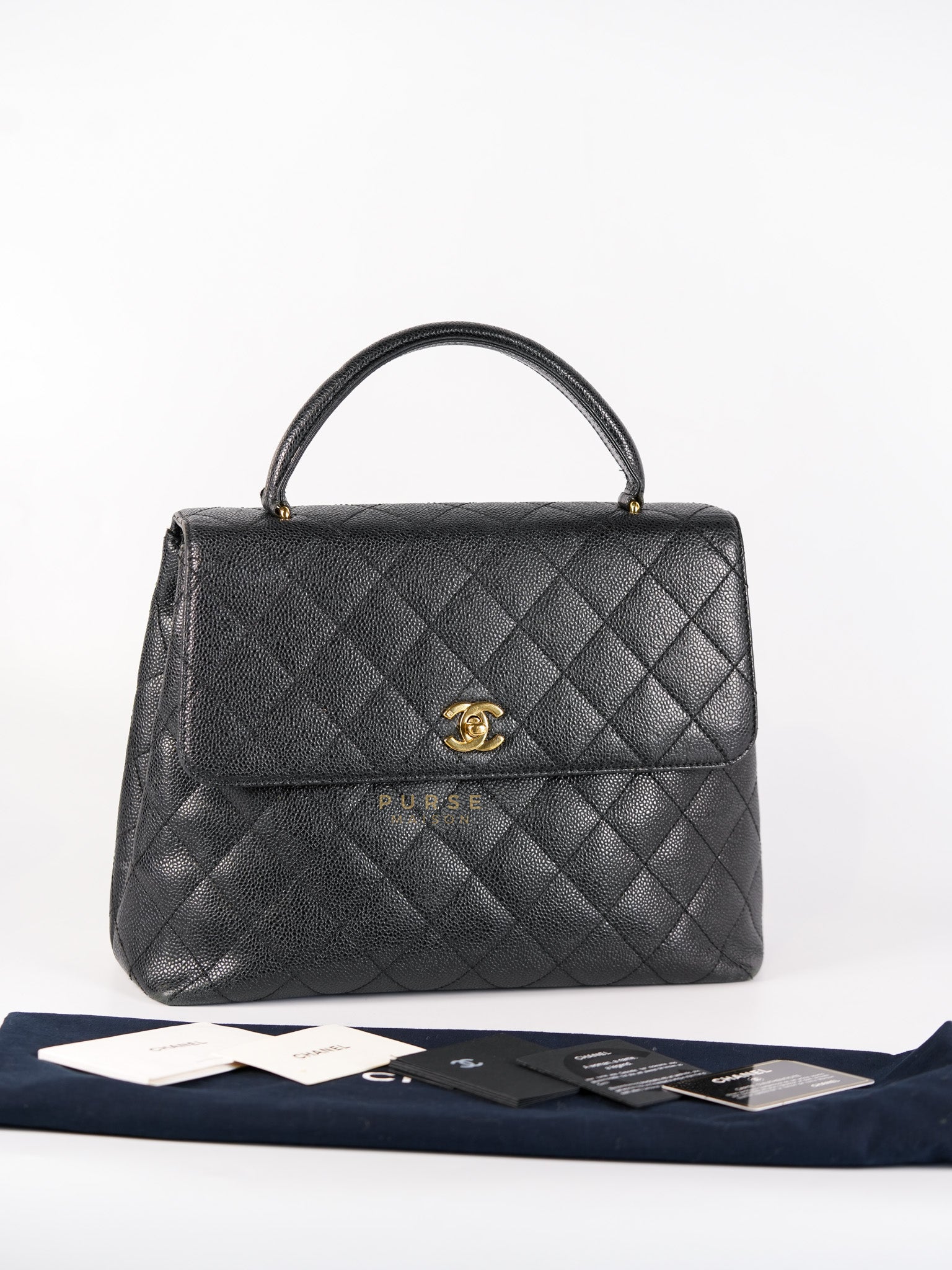 Vintage Classic Top Handle Bag Maxi in Black Quilted Caviar Leather Series 8 | Purse Maison Luxury Bags Shop