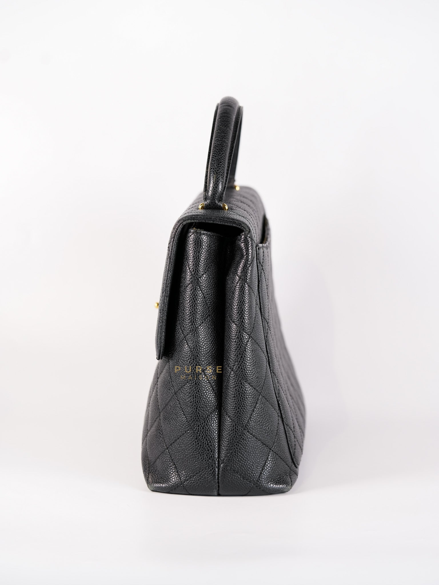 Vintage Classic Top Handle Bag Maxi in Black Quilted Caviar Leather Series 8 | Purse Maison Luxury Bags Shop