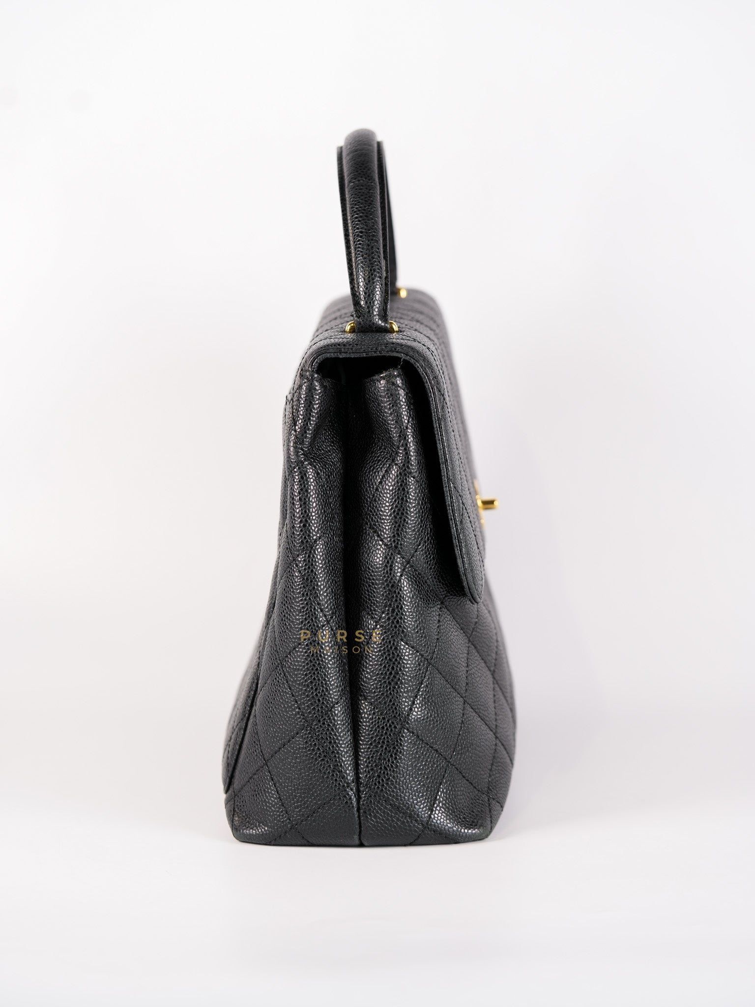 Vintage Classic Top Handle Bag Maxi in Black Quilted Caviar Leather Series 8 | Purse Maison Luxury Bags Shop