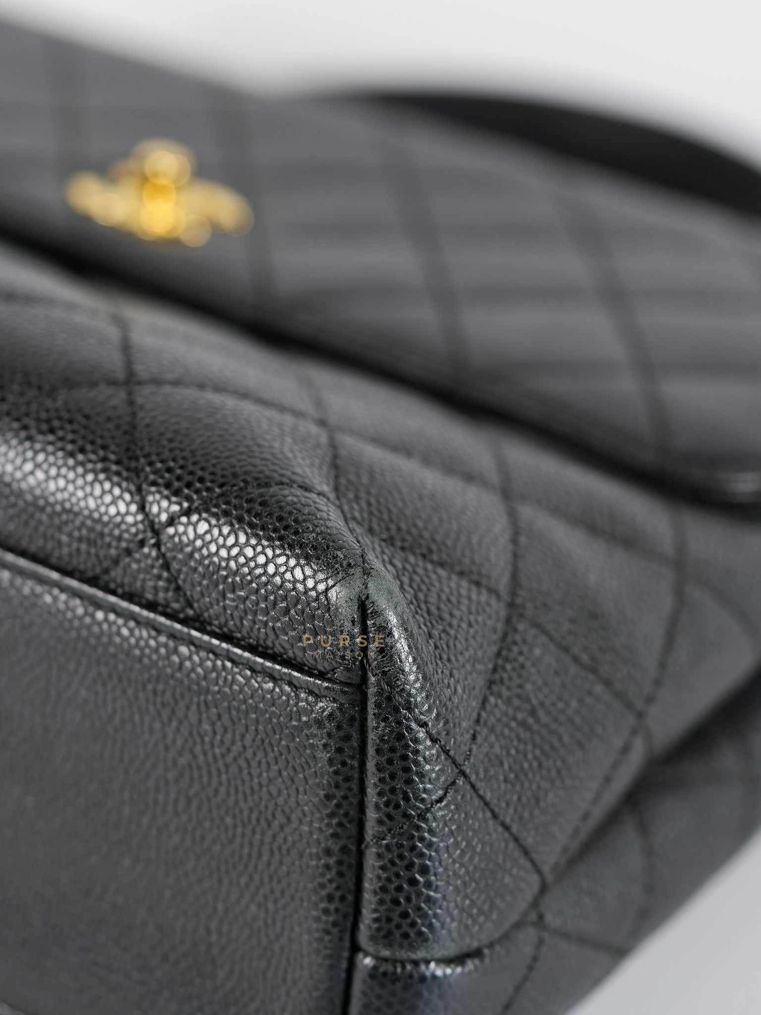 Vintage Classic Top Handle Bag Maxi in Black Quilted Caviar Leather Series 8 | Purse Maison Luxury Bags Shop