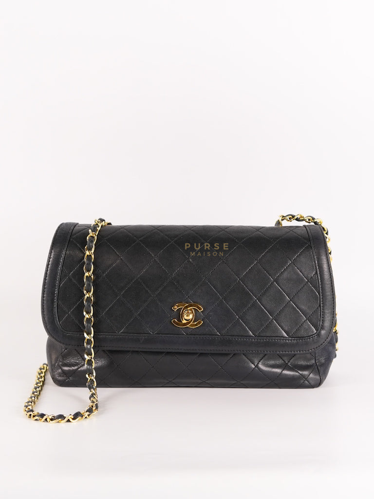 Vintage Medium Quilted Flap Bag in Black Lambskin Leather (Series 1) | Purse Maison Luxury Bags Shop