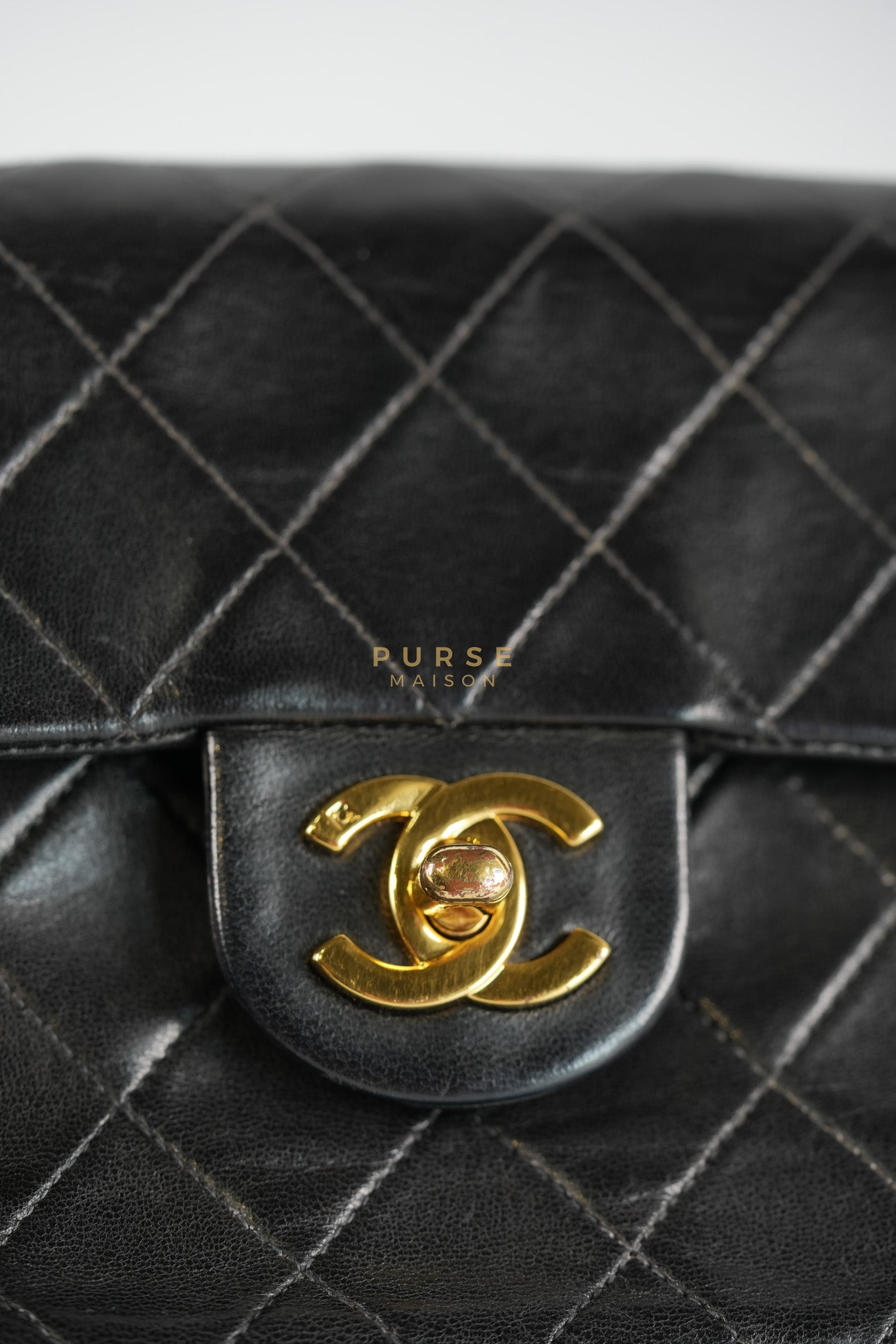 Vintage Mini Square Flap Bag in Black Quilted Lambskin Leather & Gold Hardware Series 4 | Purse Maison Luxury Bags Shop