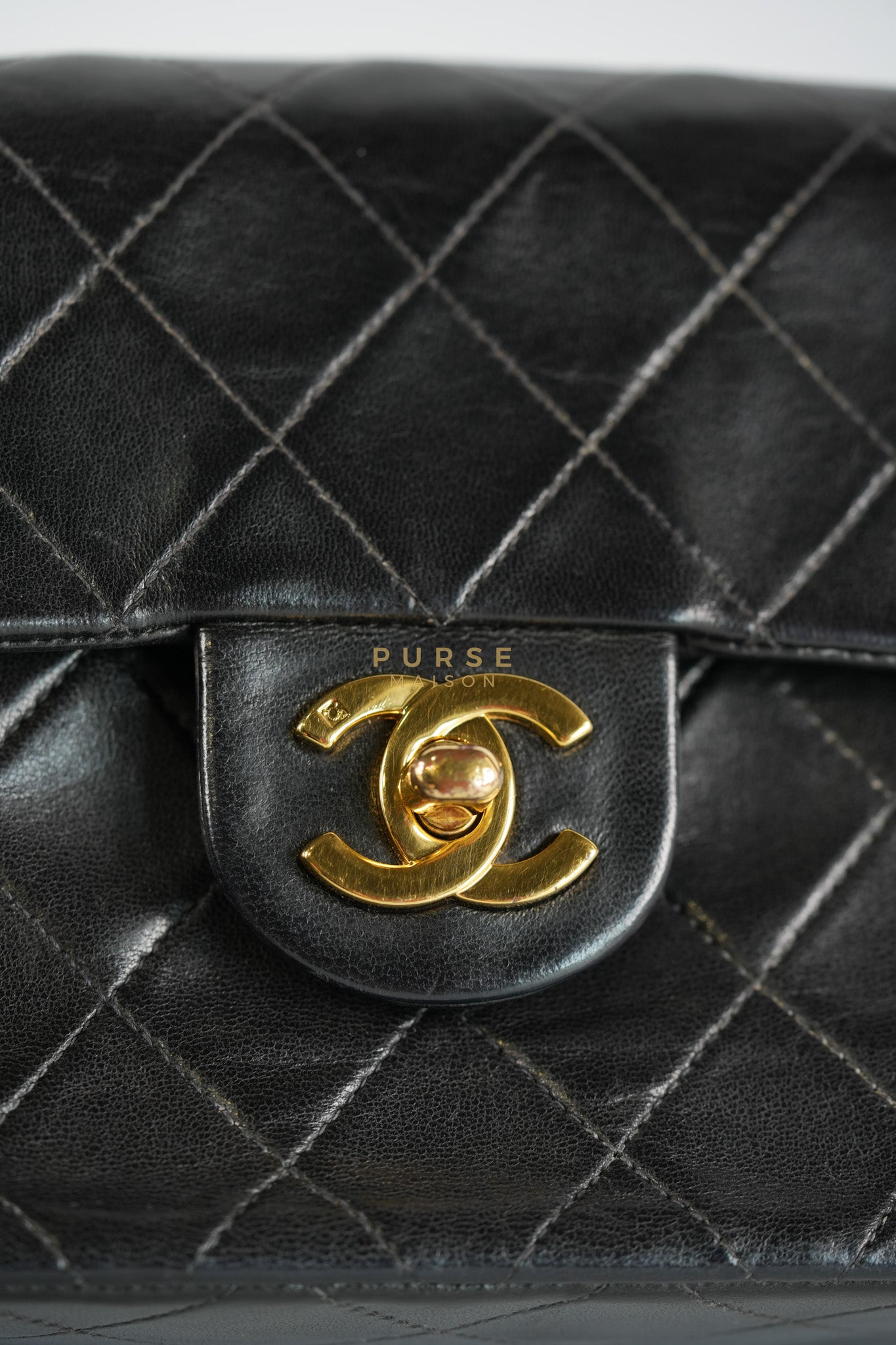 Vintage Mini Square Flap Bag in Black Quilted Lambskin Leather & Gold Hardware Series 4 | Purse Maison Luxury Bags Shop