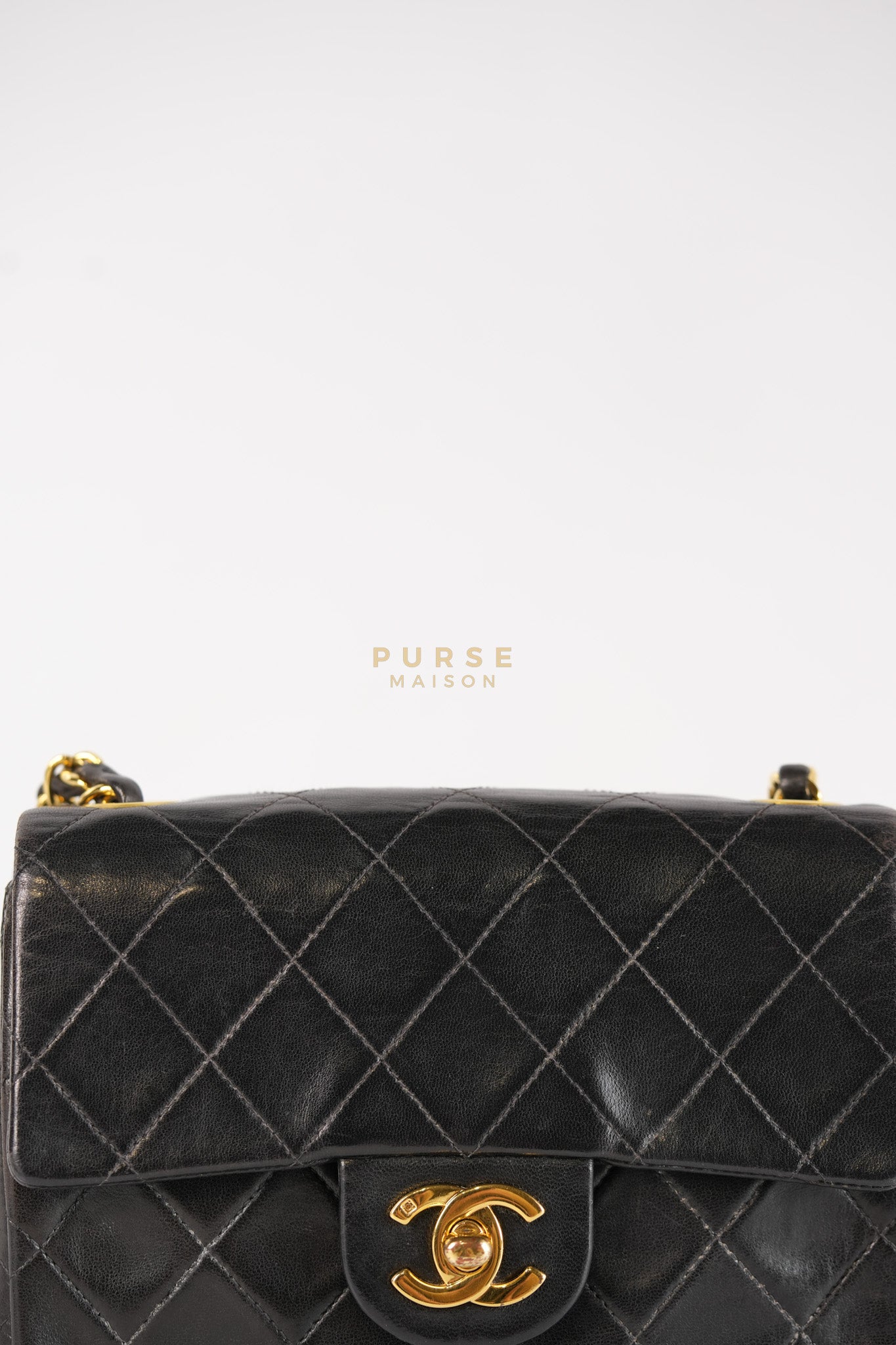Vintage Mini Square Flap Bag in Black Quilted Lambskin Leather & Gold Hardware Series 4 | Purse Maison Luxury Bags Shop