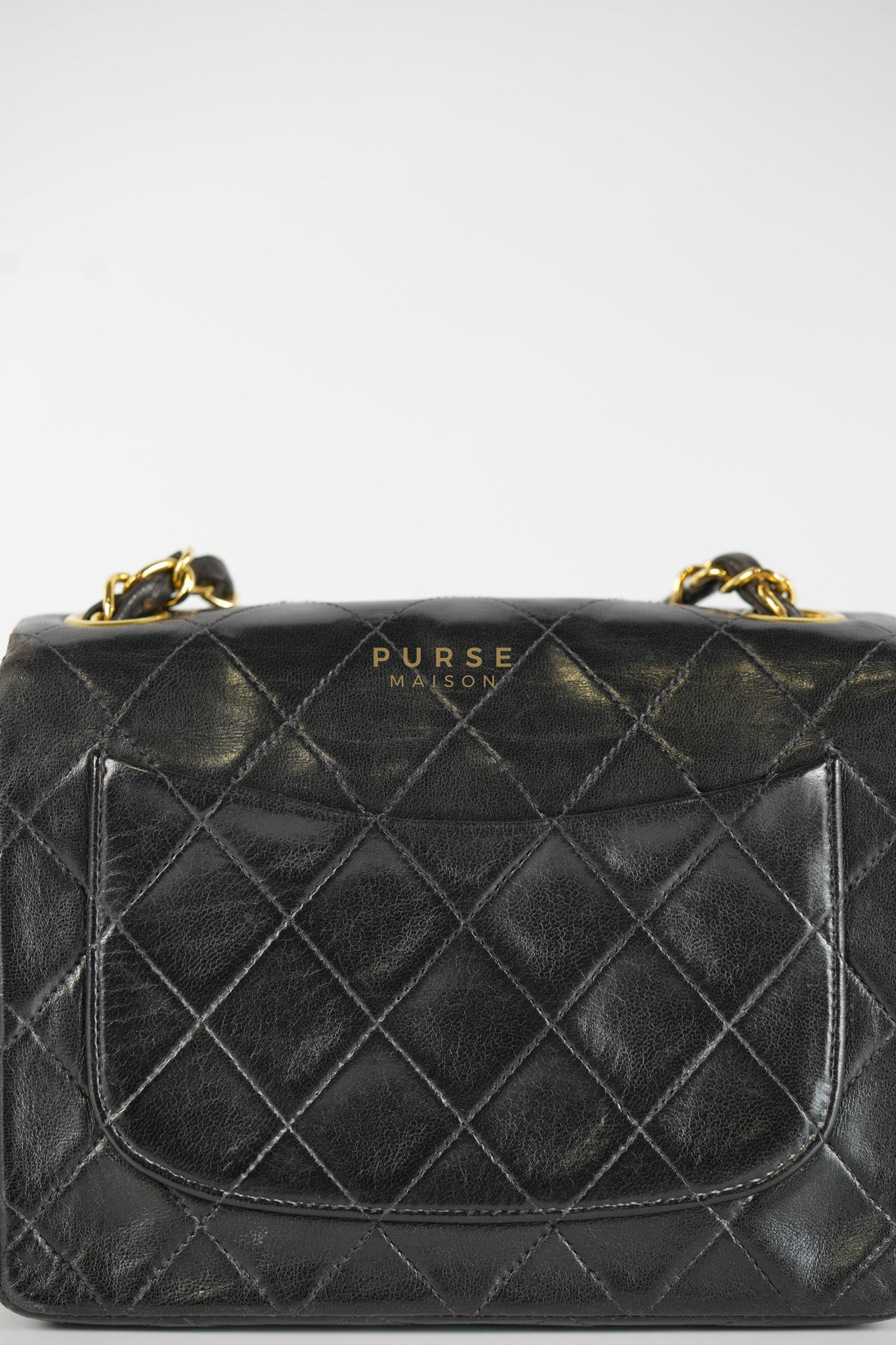 Vintage Mini Square Flap Bag in Black Quilted Lambskin Leather & Gold Hardware Series 4 | Purse Maison Luxury Bags Shop