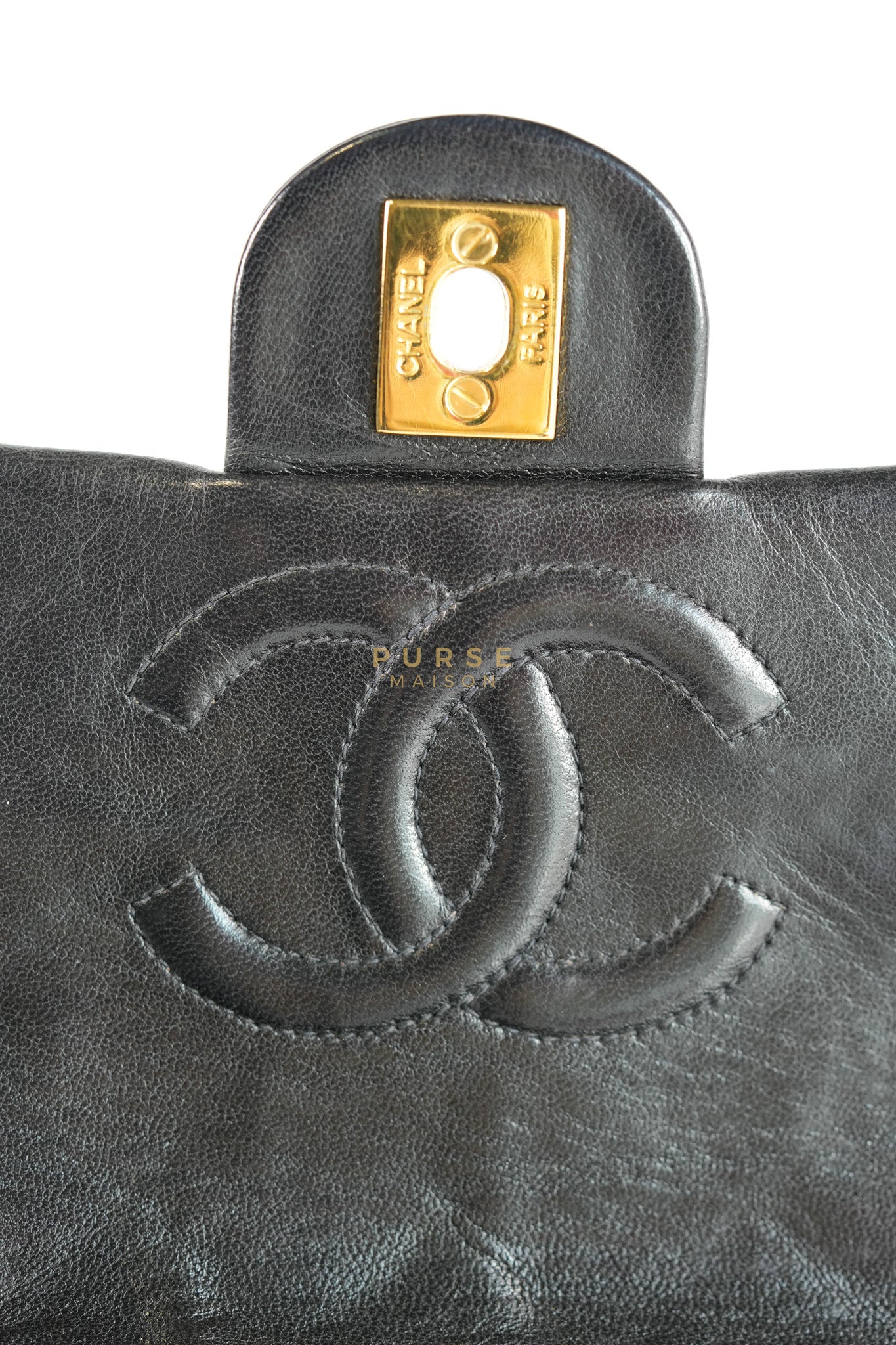 Vintage Mini Square Flap Bag in Black Quilted Lambskin Leather & Gold Hardware Series 4 | Purse Maison Luxury Bags Shop