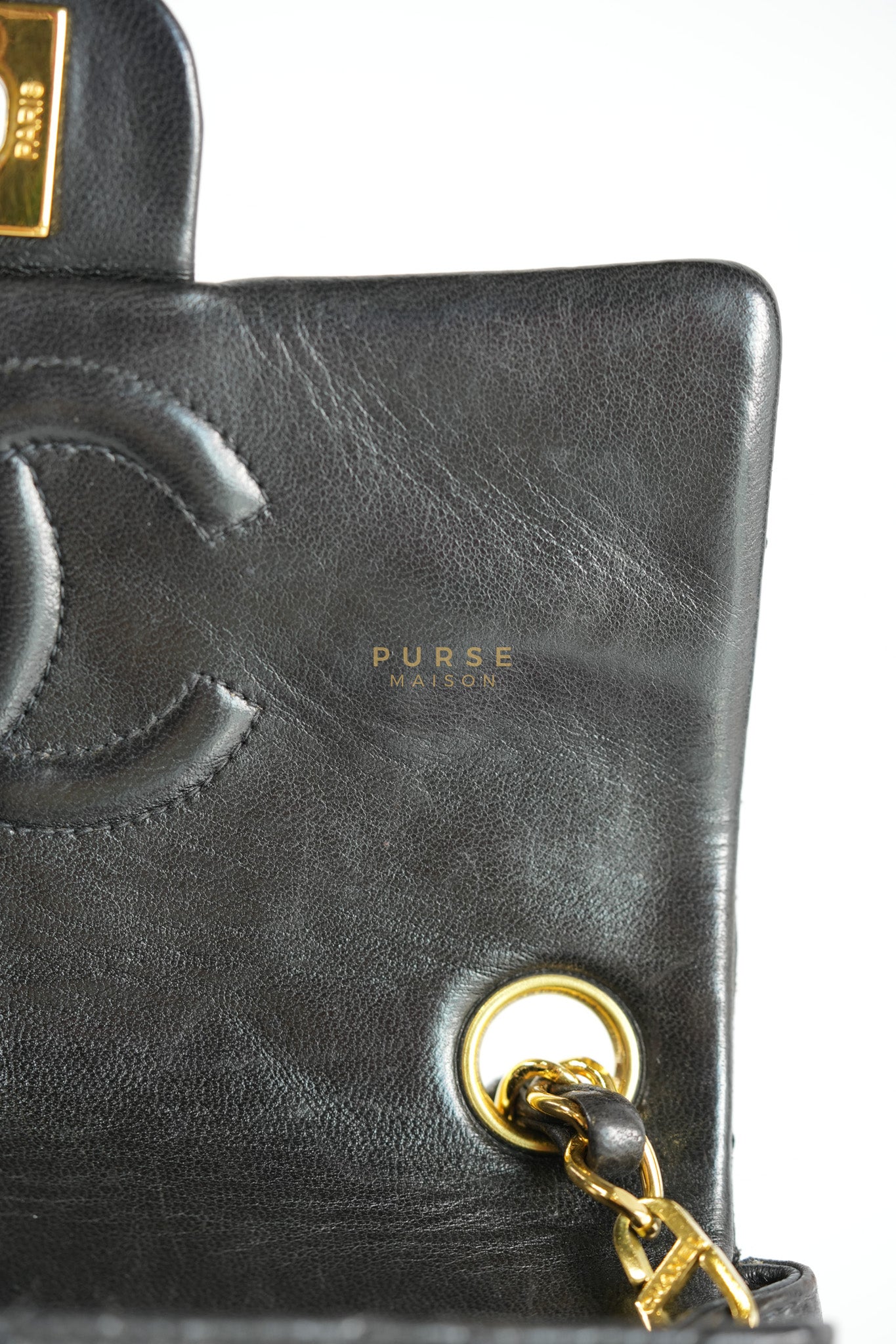 Vintage Mini Square Flap Bag in Black Quilted Lambskin Leather & Gold Hardware Series 4 | Purse Maison Luxury Bags Shop