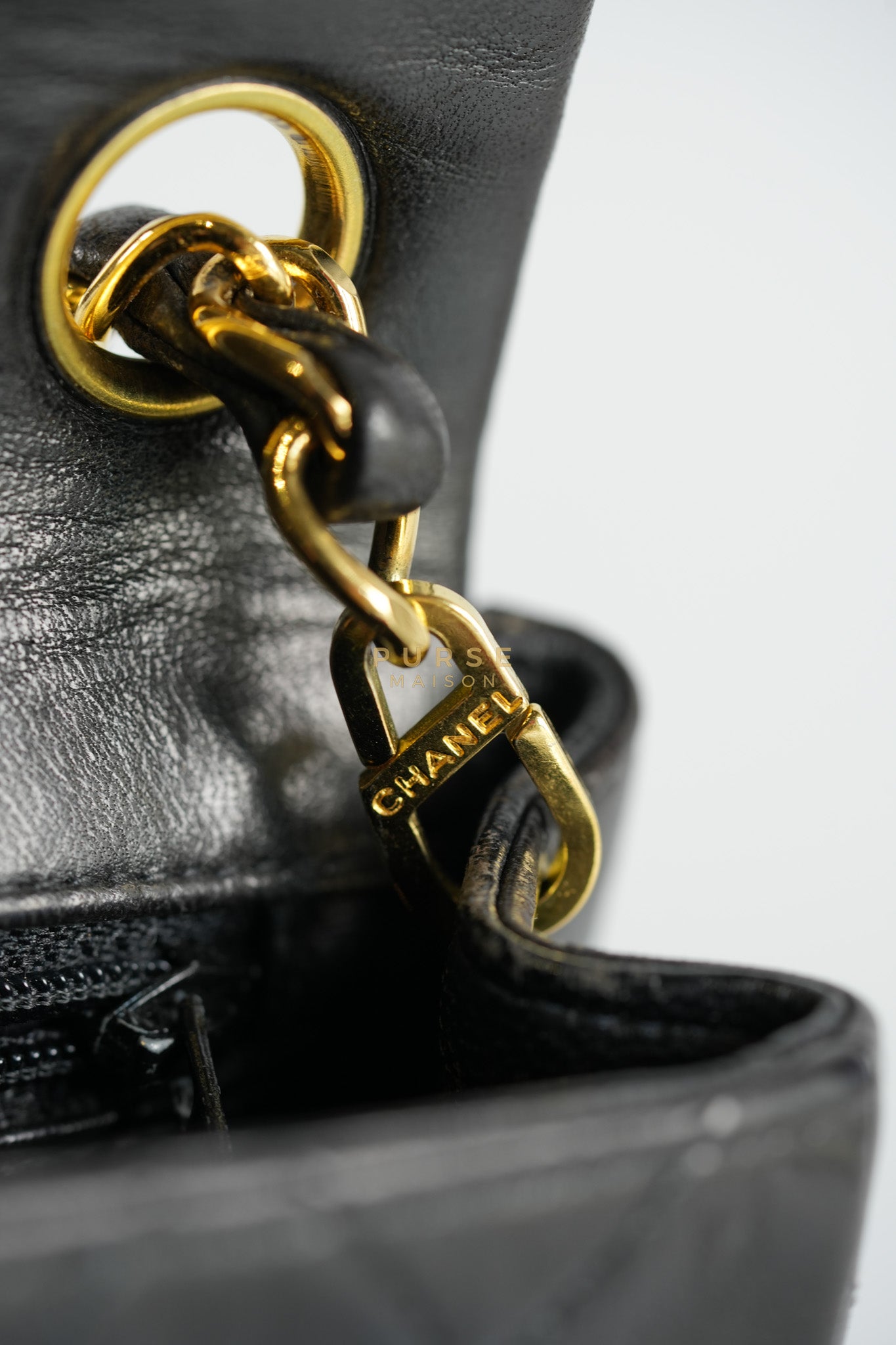 Vintage Mini Square Flap Bag in Black Quilted Lambskin Leather & Gold Hardware Series 4 | Purse Maison Luxury Bags Shop